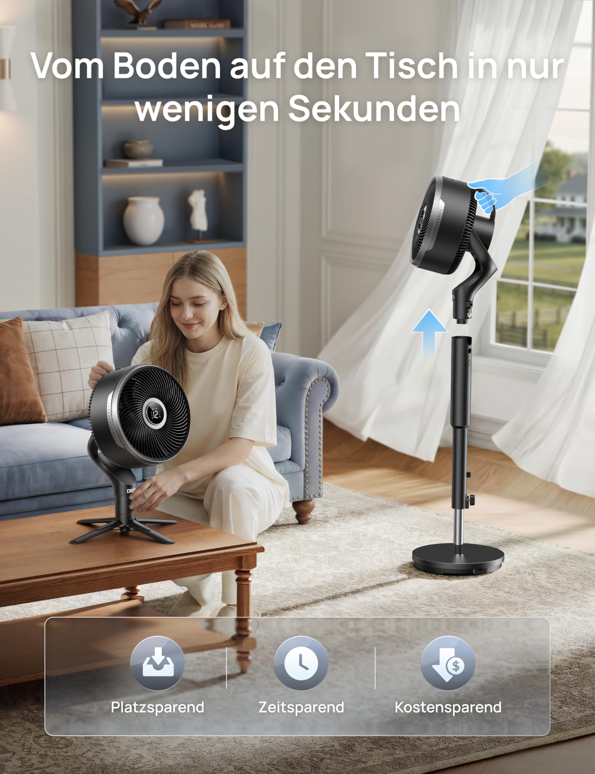 DREO Smart-Ventilator Standventilator 150°+100° Oszillation 36,6 m CirculAir-Reichweite leiser DC-Motor 12 Stufen 6 Modi 20 dB Fernbedienung 12-h-Timer