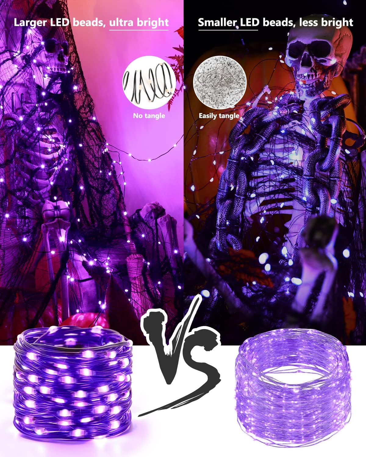 Brizled Purple String Lights, 2 Pack 50 LED Battery Powered Halloween Light image 2