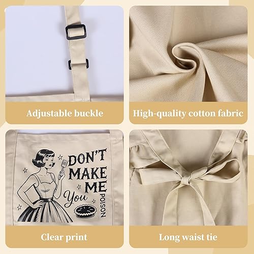 Miniatura 3 de Delantal de cocina con texto divertido para mujer, delantal de cocina de algodón con bolsillos, regalo humorístico para mamá esposa, delantal retro