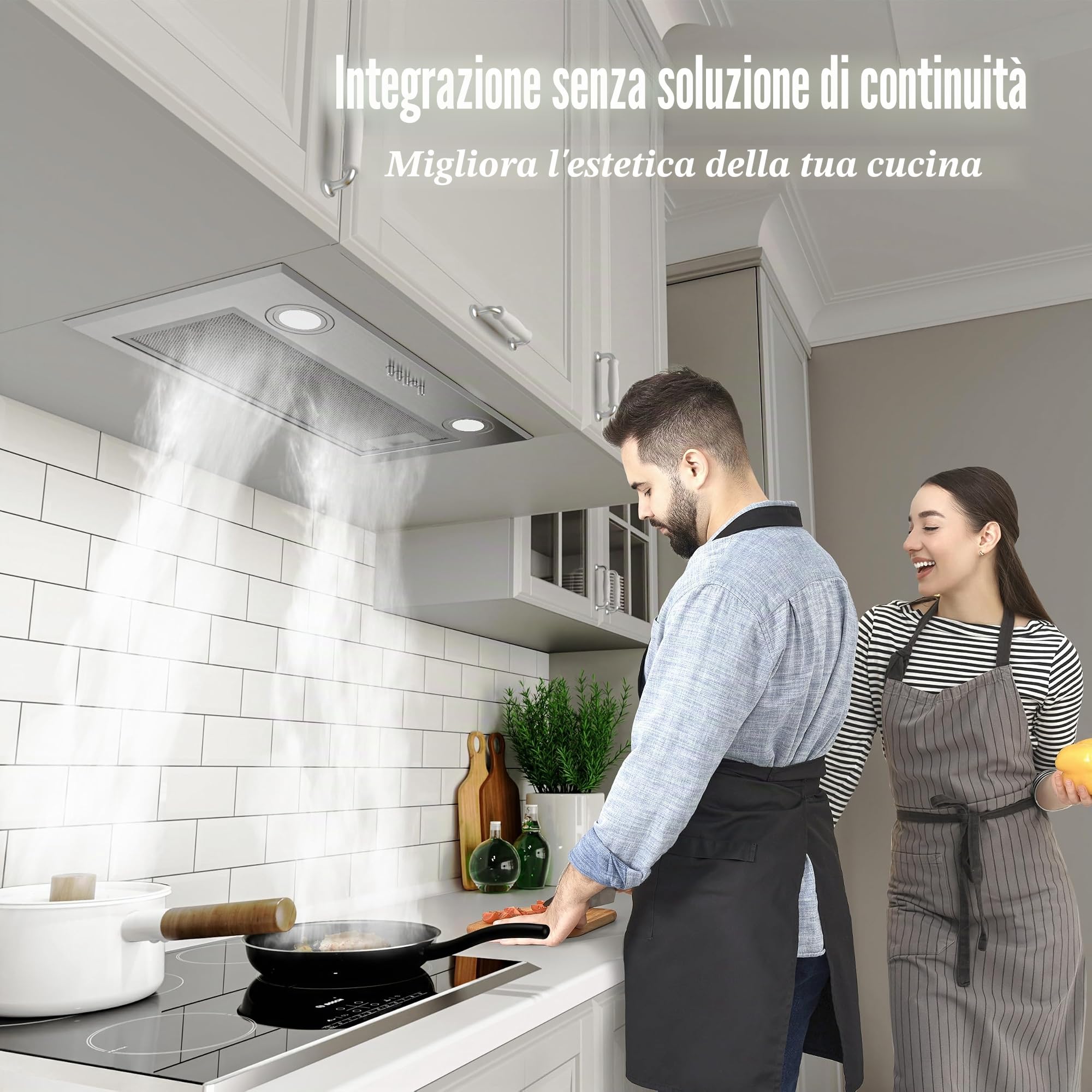 FIREGAS Cappa Aspirante a Incasso 52cm, Aspiratore Silenzioso con Motore ad Alta Efficienza, Classe Energetica A, 590m³/h, 3 Velocità, Illuminazione LED, Filtro a Carboni Attivi
