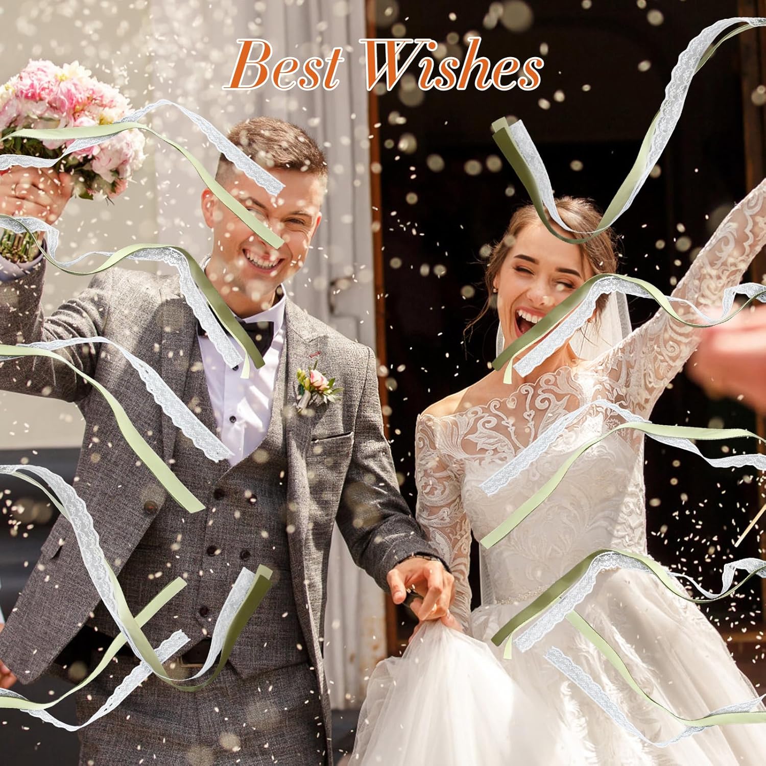 50Pcs Ribbon Sticks Wands Streamers with Bells Silk Fairy Lace Stick Party Ribbon Streamers for Wedding Party, Birthday and Holiday Activities-Green
