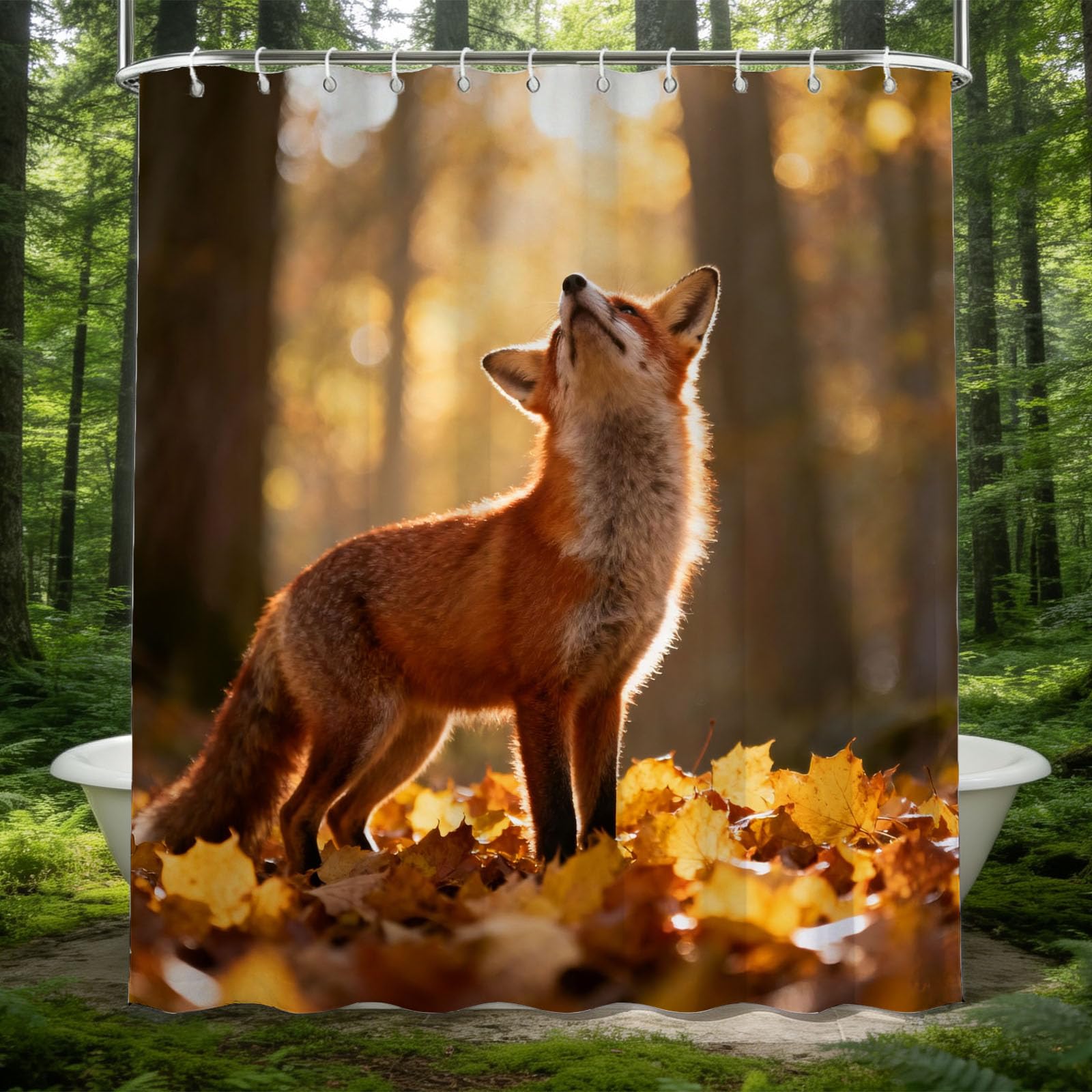 Hongduo 3D Woods Fox Shower Curtain for Stalls Bathtubs Romantic Atmosphere Bathroom Decor Shower Curtain Set Polyester Fabric Waterproof 200x200cm/79X79 Inch with Hooks