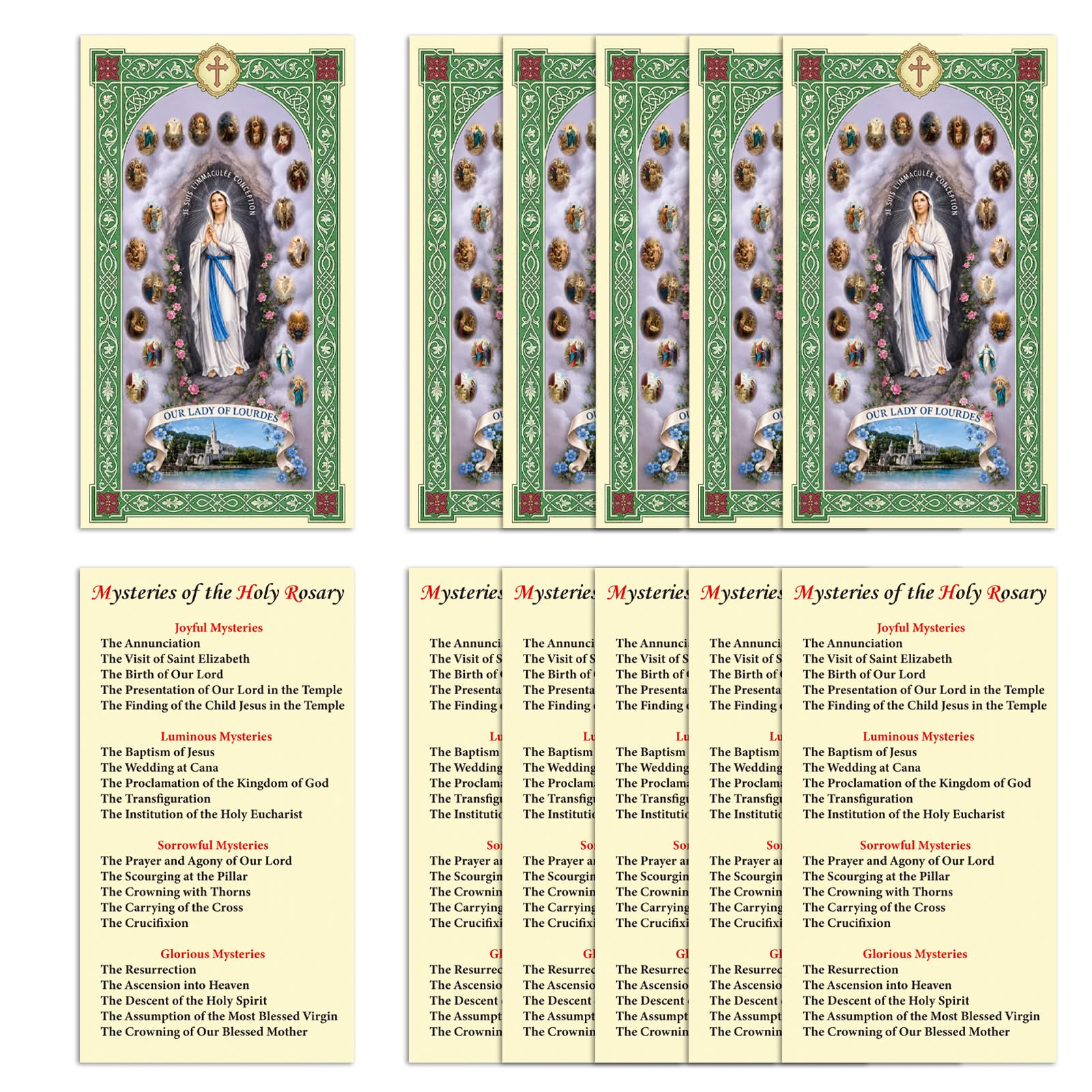 ESNOY 10 Pack Holy Prayer Cards – Catholic Mysteries of the Holy Rosary Card The Protector – Holy Card with The 20 Mysteries of The Rosary