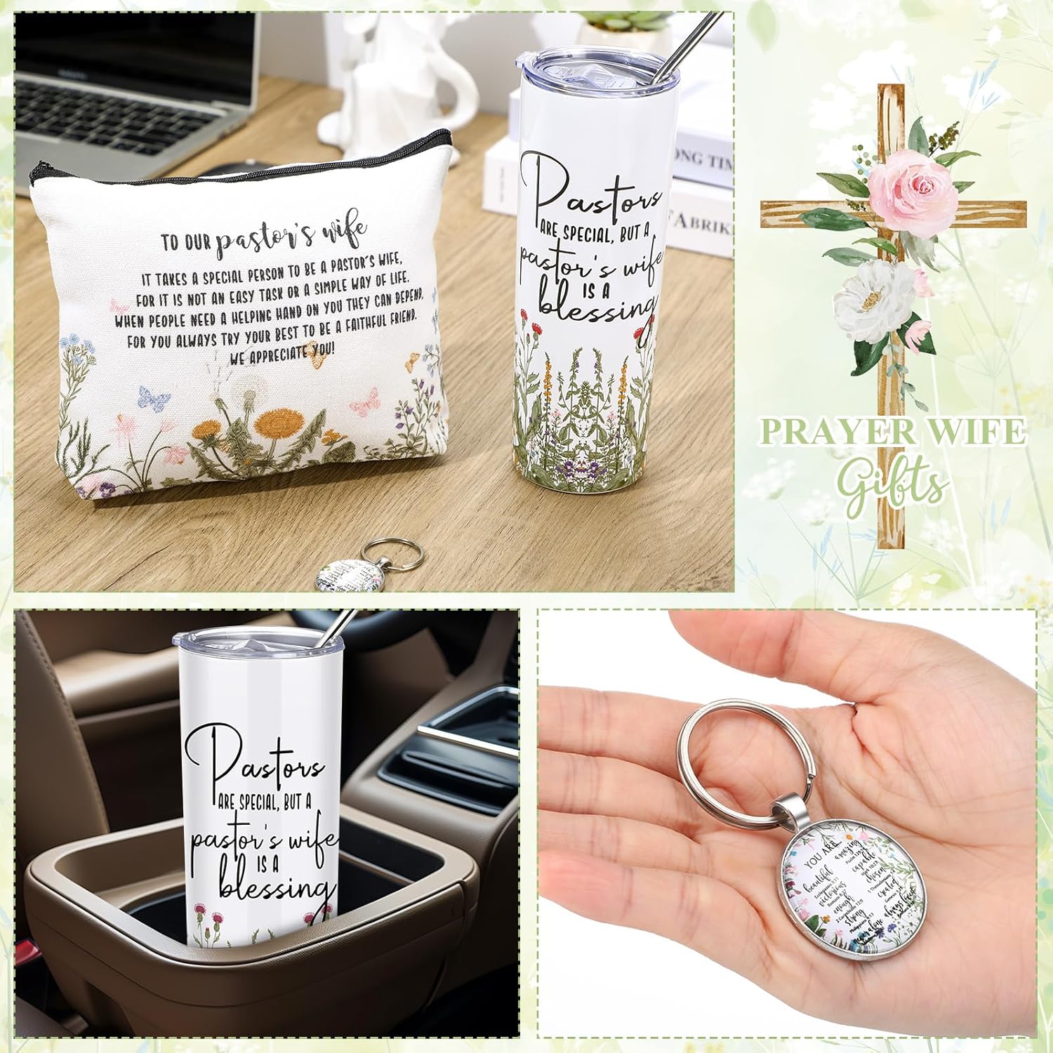 Zhehao Pastor's Wife Appreciation Gifts Stainless Steel Tumbler with Christian Makeup Bag and Keychain for Women Pastor Wife - Image 4
