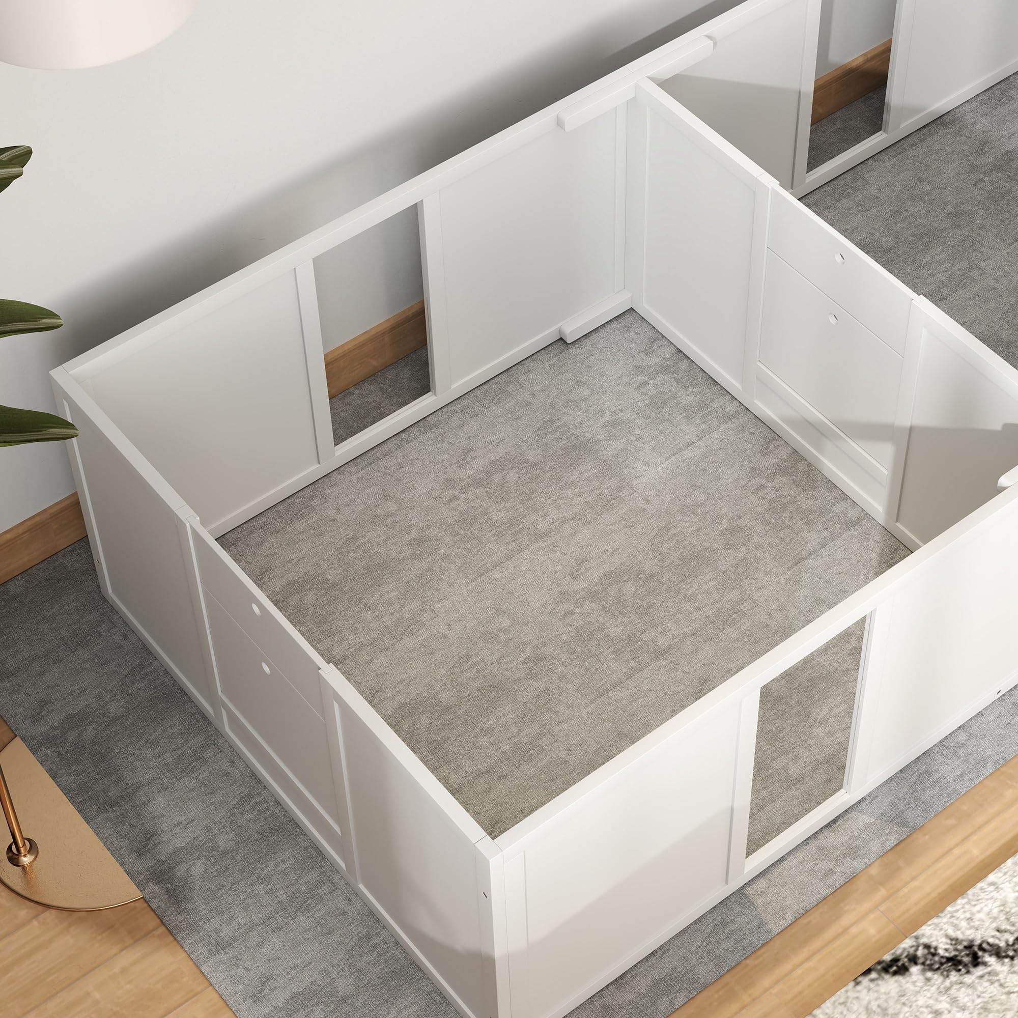 PawHut Wurfkiste für Welpen Hundelaufstall mit Tür 196 x 96 x 48 cm Weiß | Welpenauslauf mit Rutschfeste Bodenschoner, Hunde Wurfbox aus Holz, Welpenlaufstall für Mittelgroße Hunde