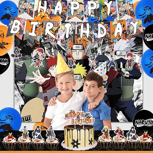 Miniatura 4 de 60 piezas de suministros de fiesta de cumpleaños de anime, incluye pancarta de feliz cumpleaños, decoración de pasteles, decoración de cupcakes,