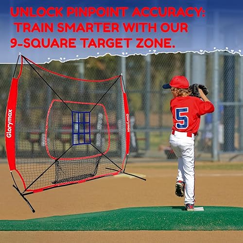 Miniatura 8 de Red de práctica de bateo de béisbol, 7 x 7 pies, con camiseta y objetivo de zona de ataque de 9 agujeros, portátil con bolsa de transporte