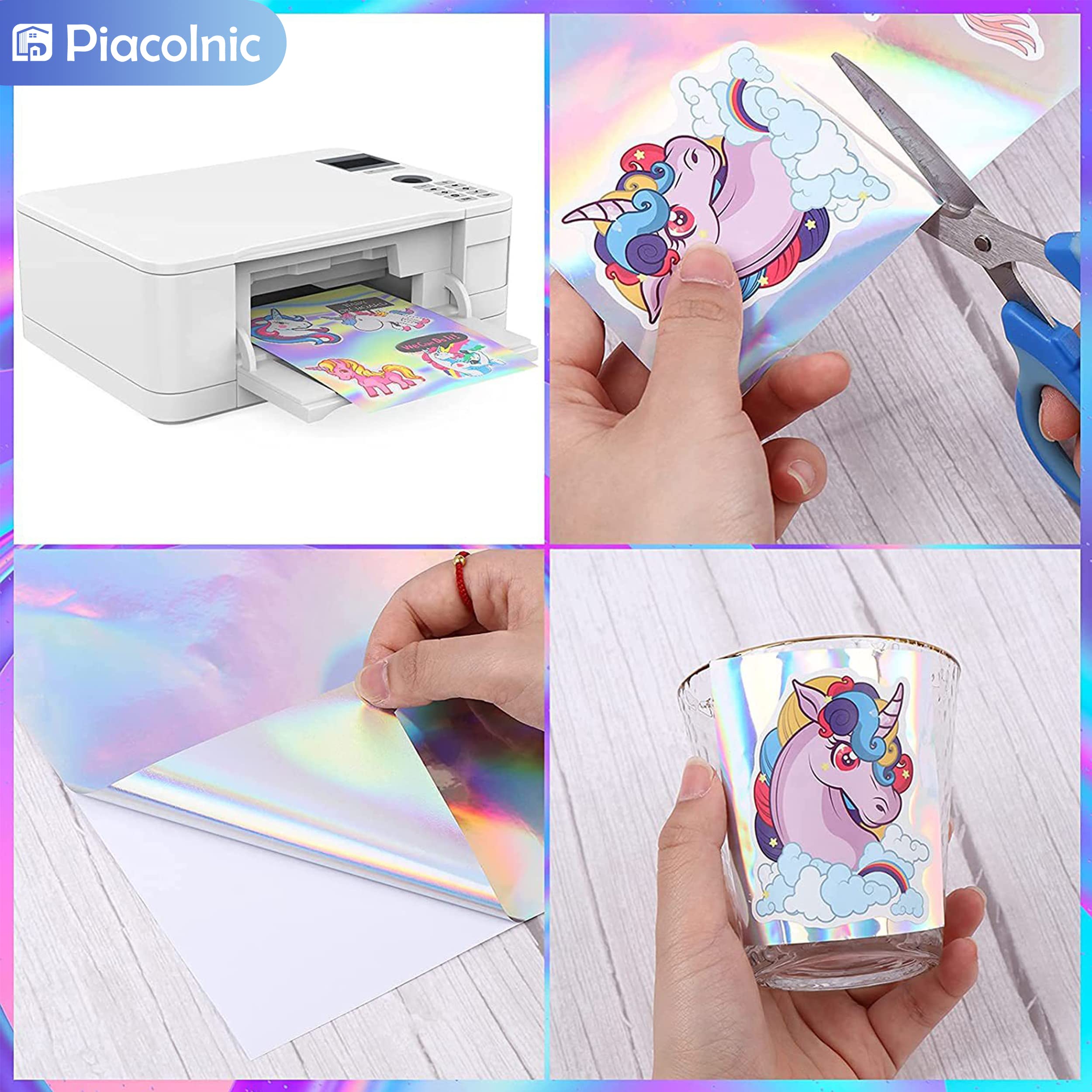 20 Carta Adesiva in Vinile Stampabile, 5 stili A4 Carta Adesiva Olografica Autoadesiva Pellicola Olografica Holographic Sheet Compatibile con Stampante a Getto d'Inchiostro/Laser per Fai Da Te