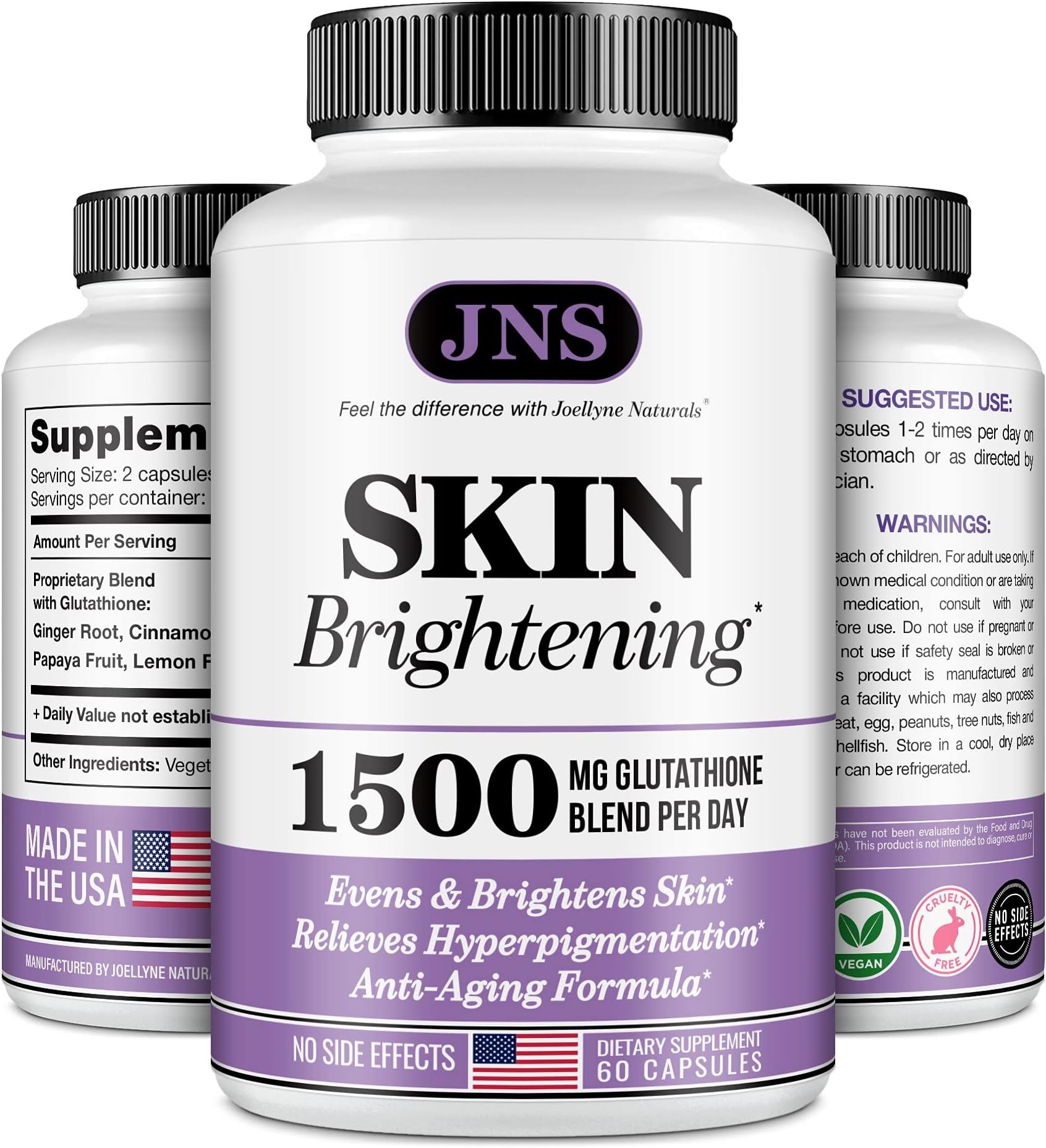 JOELLYNE NATURALS Glutathione Pills - Made in USA Glutathione Supplement - Natural Skin Beauty - Dark Spots, Melasma, Acne Scar Remover, Hyperpigmentation Treatment - Anti-Aging Antioxidant Formula