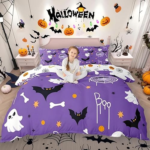 Erosebridal Juego de ropa de cama gótica con diseño de murciélagos para Halloween, telaraña, funda de edredón de telaraña, funda de edredón de