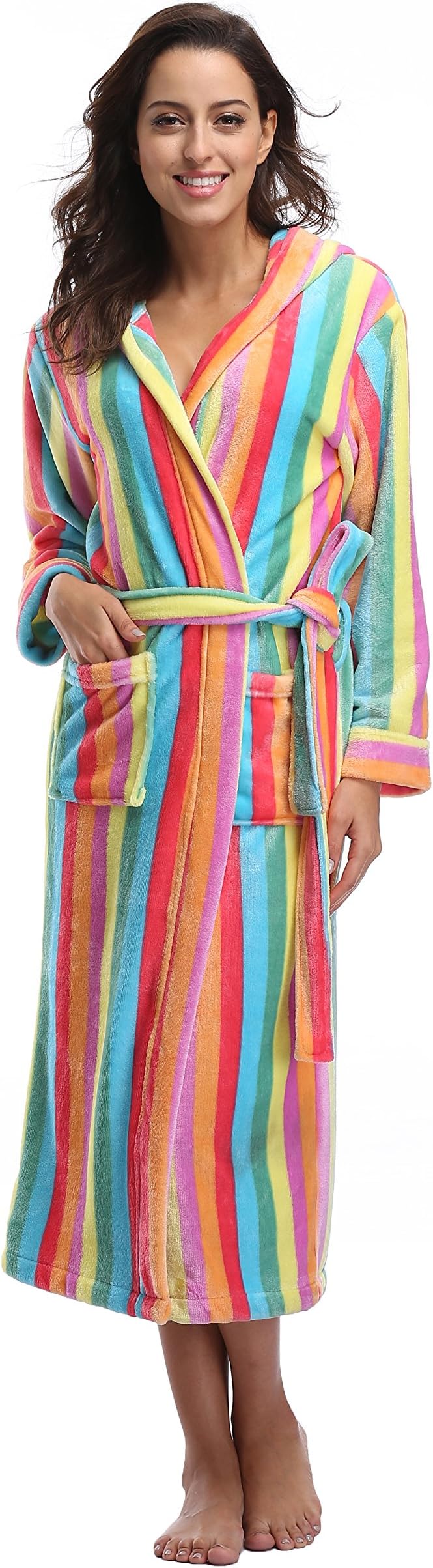 Sunnyhu Women's Cozy Hooded Long Robe, Fleece Bathrobe