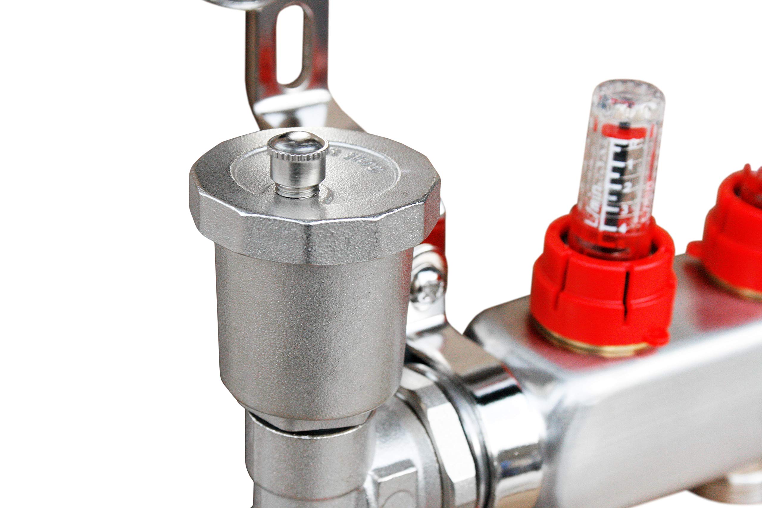 Distribuidor de circuitos de calefacción de acero inoxidable para suelo radiante, indicador de flujo de aire, circuitos de calefacción: 8 circuitos de calefacción