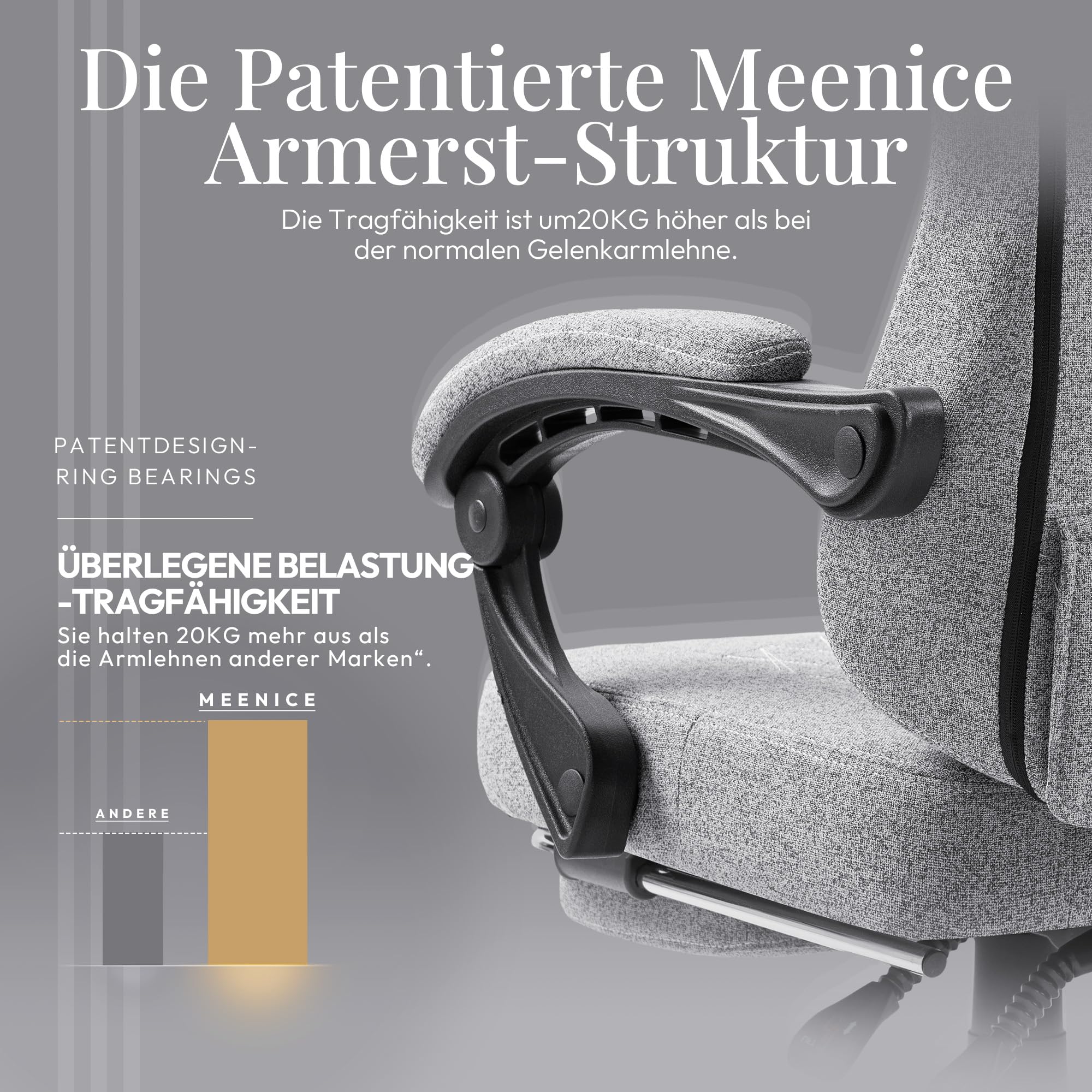 Gaming Stuhl Stoff mit Taschenfederkissen, Gaming Sessel mit Fußstütze, Game Stuhl Hohe Zurück für Erwachsene Anthrazit