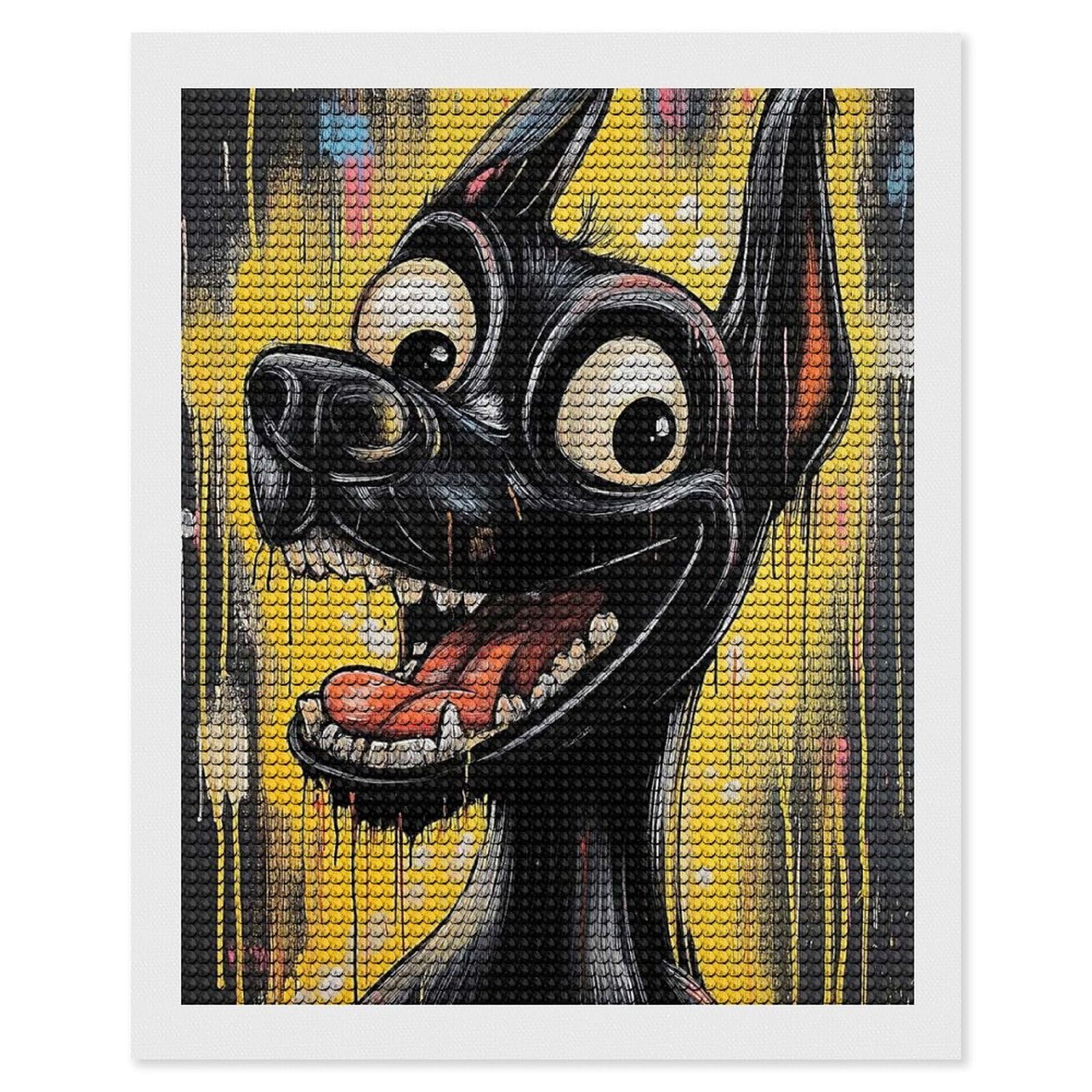 Junmoney Grinning Dog Painting Diamond Painting Canvas Kit 16"x20", Relaxing DIY, Modern Decor, Aesthetic Room Decor, Home Wall Art, Wall Art Gift