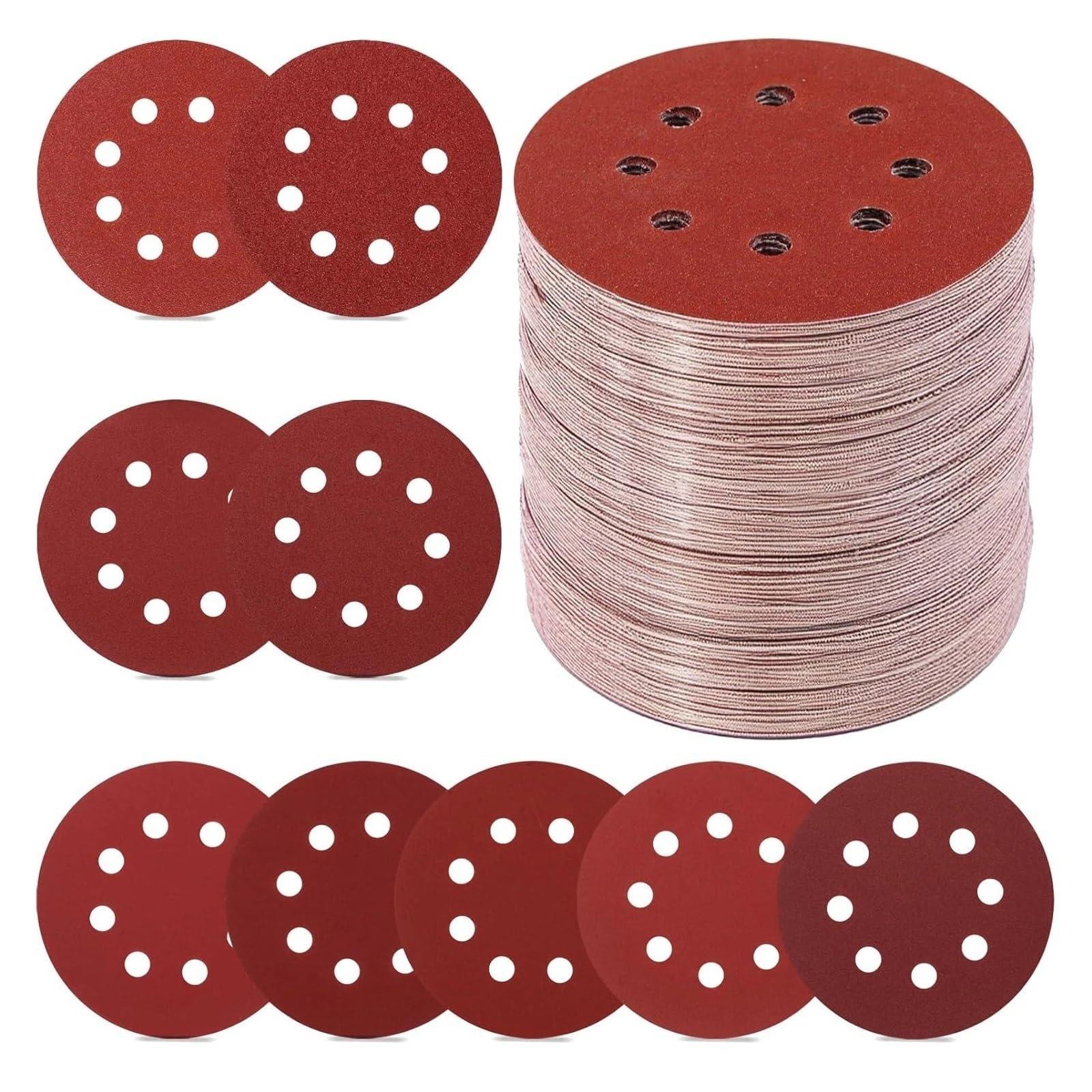Dischi abrasivi da 80 pezzi/5 pollici, grana 600-2000, carta vetrata ad anello for levigatrice orbitale casuale Per levigatrici(Red-p1200)