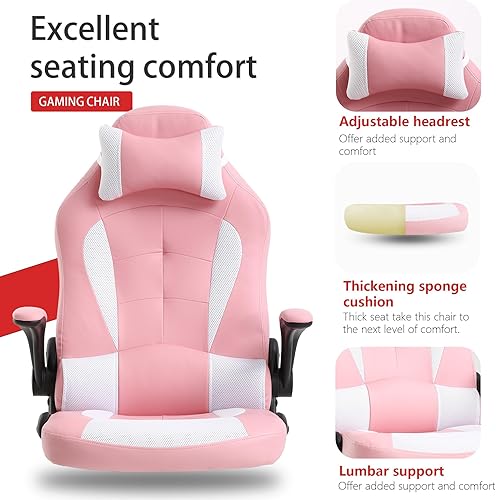 Miniatura 6 de PayLessHere Silla de escritorio para videojuegos, silla ergonómica de oficina con soporte lumbar, reposabrazos acolchados, reposacabezas ajustables,