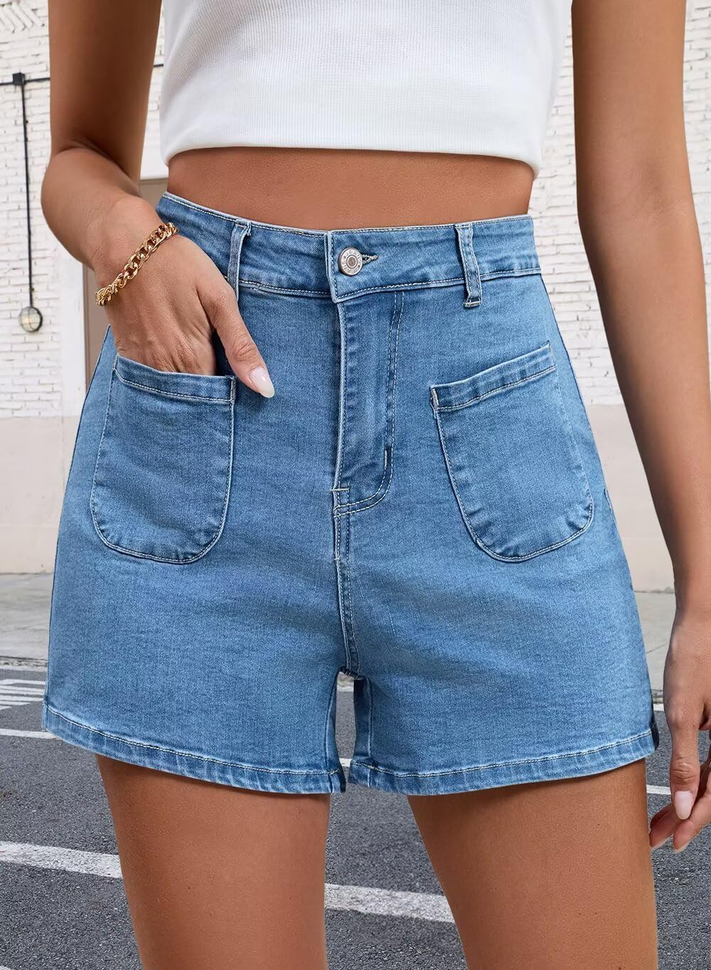 FEKOAFE 2026 Womens Casual Mid/High Waisted Denim Shorts Summer Stretchy Ripped Jean Shorts for Women - Image 2