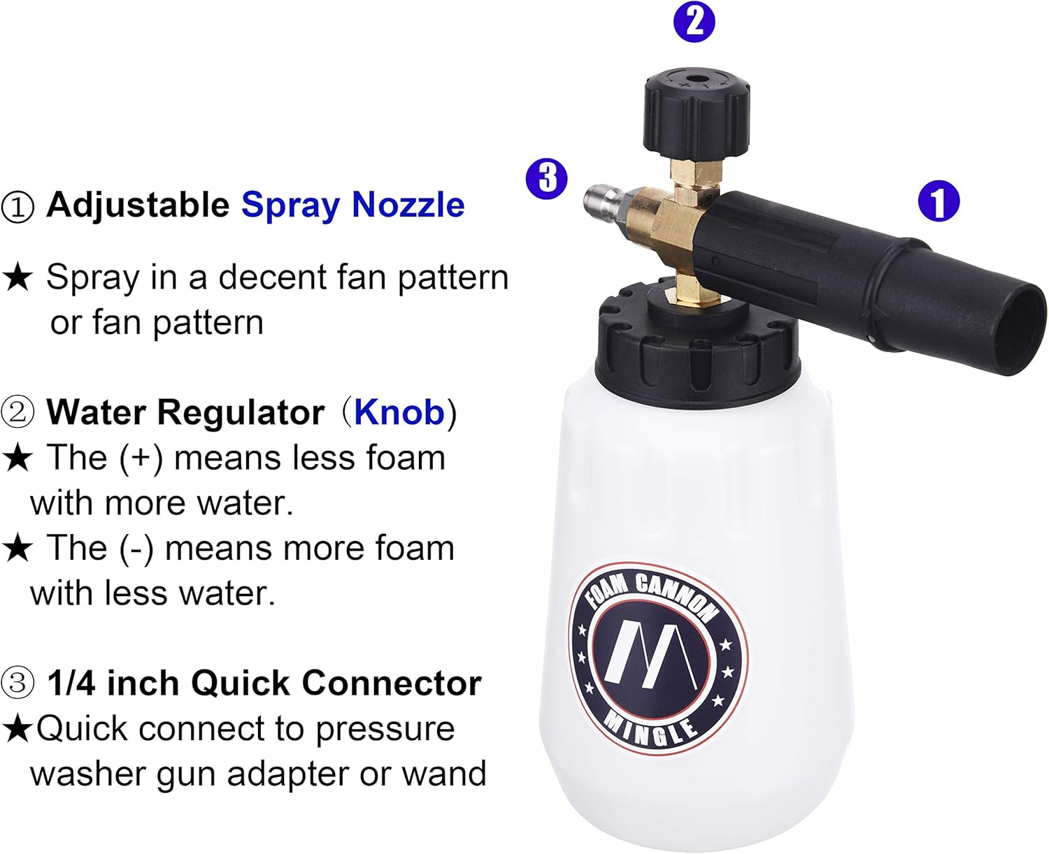 M MINGLE Foam Cannon, Compatible with Karcher K2, K3, K4, K5, K6, K7 Pressure Washer, with 5 Nozzle Tips, 1/4 Inch Quick Connector