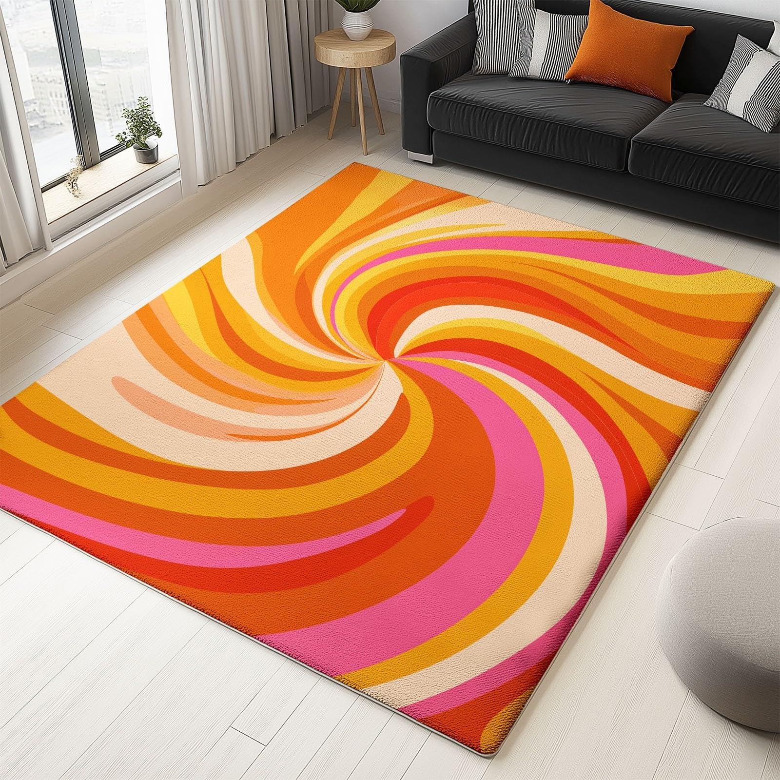 Tapis de salon spirale tourbillon résistant aux taches 200cm