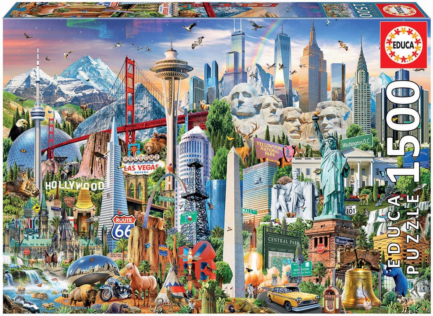 Educa - 1500 piece puzzle for adults | Symbols of North America. Includes Fix Puzzle glue. From 14 years old (17670)