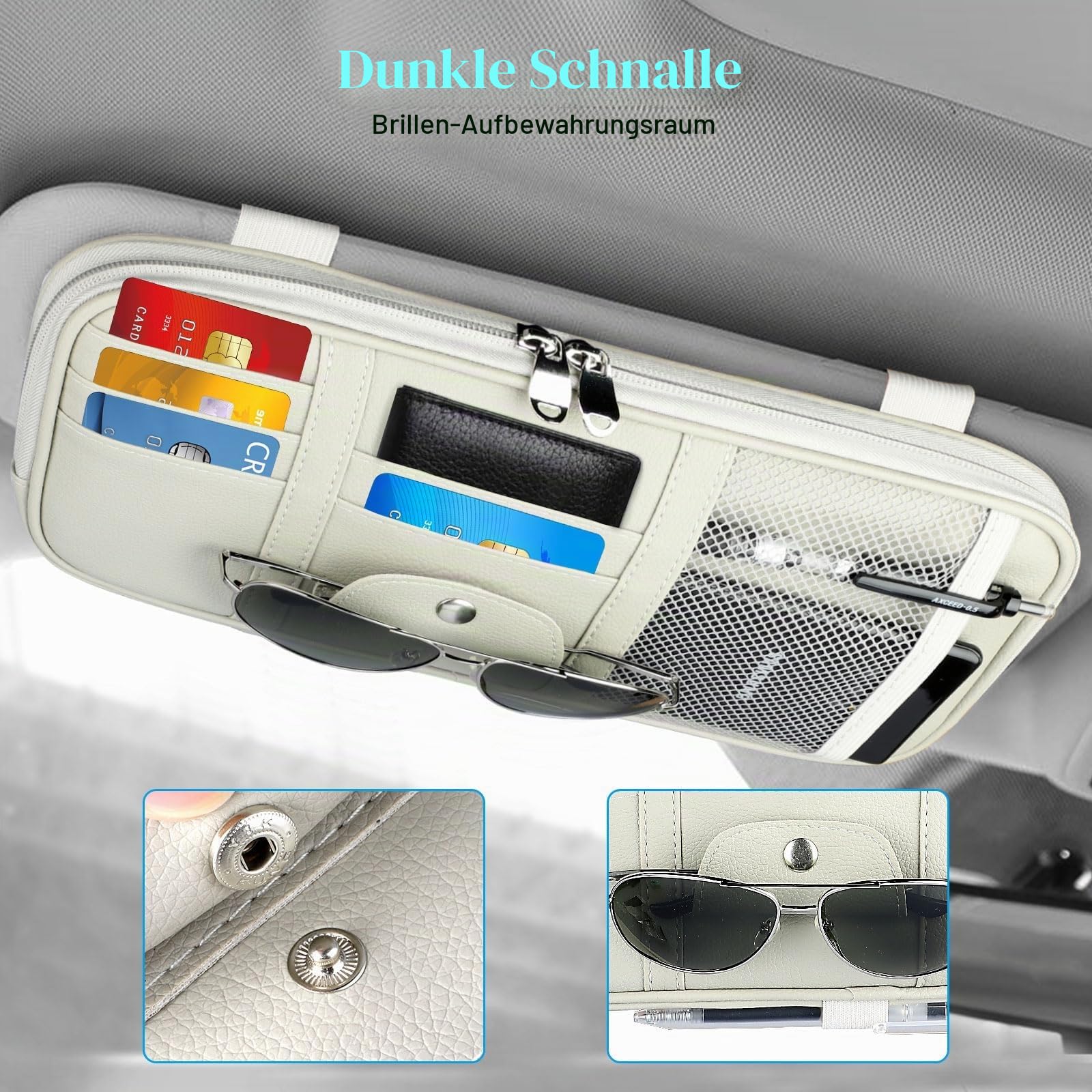 Linkstyle Auto Sun Visor Organizer, Leder Sonnenblende Organizer mit Brillenhalter für Auto, Aufbewahrungstasche für Karten Lizenzen Stifte Brillen