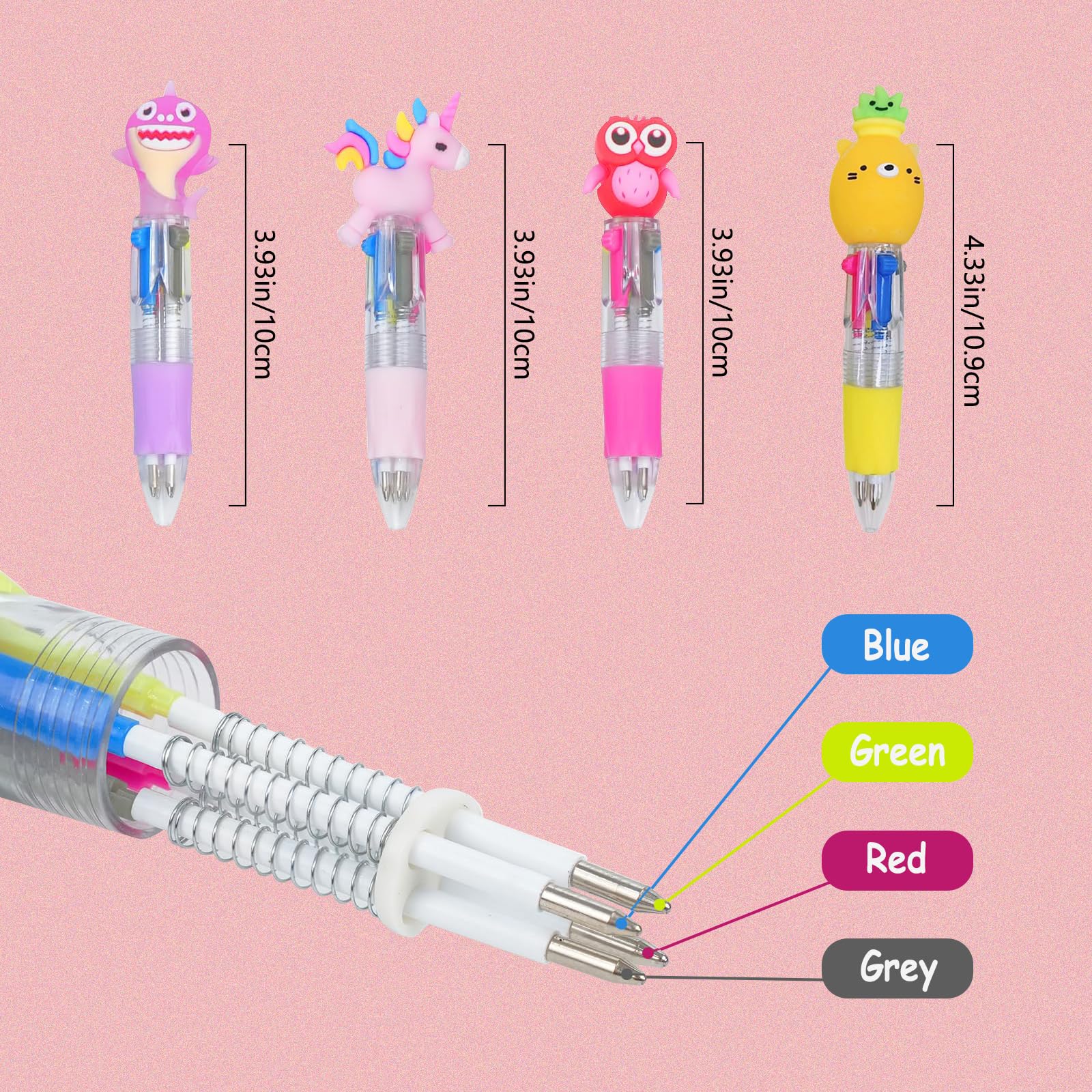 Penne Multicolore Set di Penne a Sfera 4-in-1 Retrattile con Animali Kawaii Gadget Compleanno Bambini