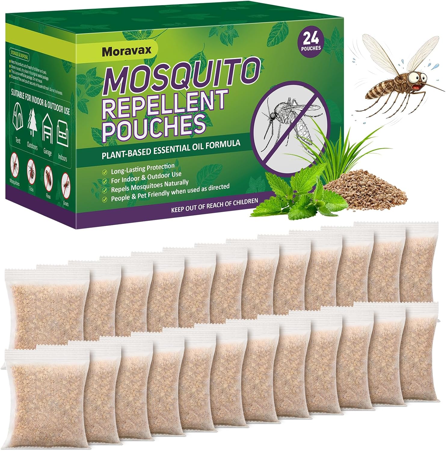 Mosquito Repellent Outdoor Patio, Natural Mosquito Repellant Indoor for Living Room, Bedroom, Patio, garages, Camping, Safe for Kids and Pets (24 Packs)
