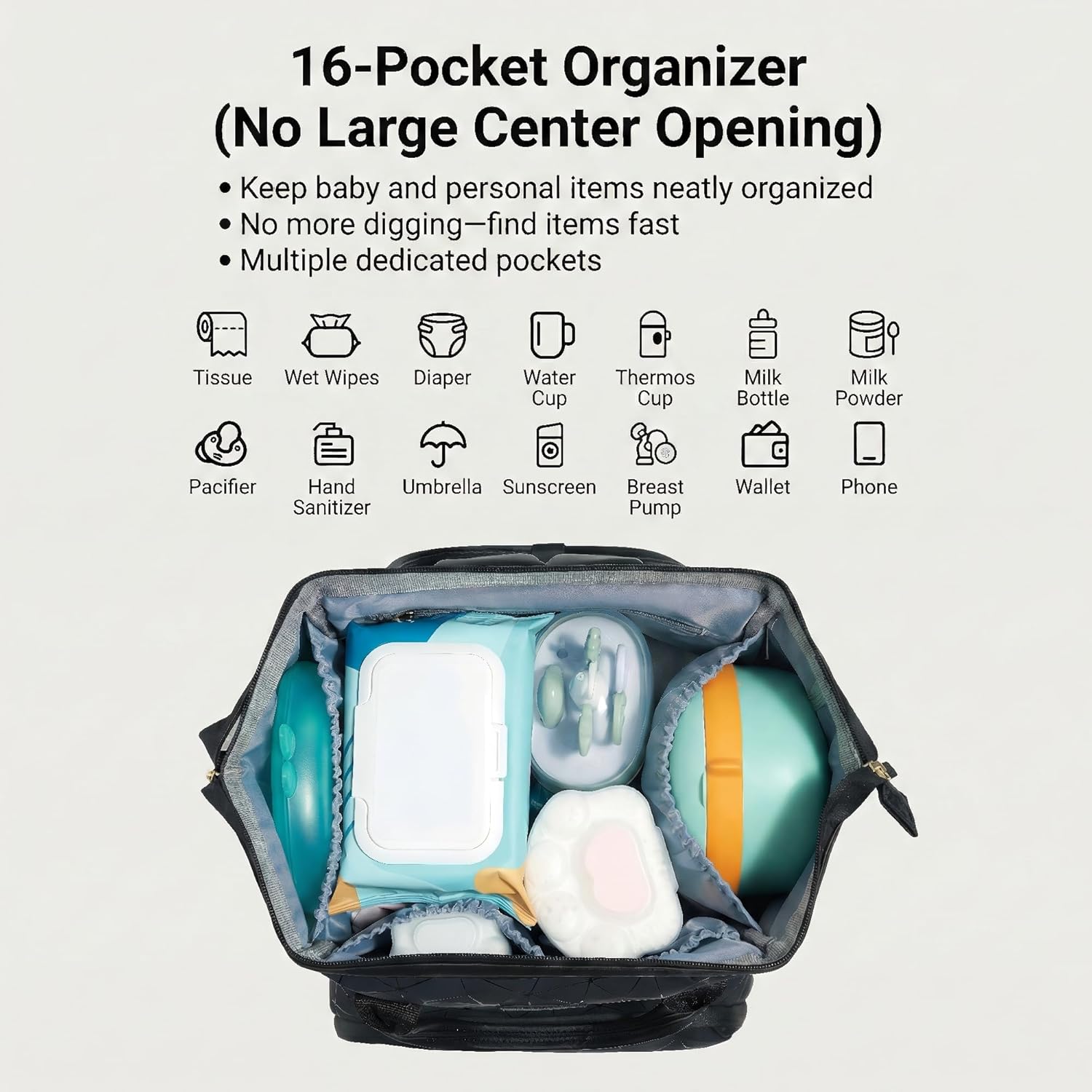 Diaper Bag Backpack, Unisex PU Leather, Very Dark Navy Blue, 16 Pockets, Insulated 3-Bottle Front, Removable Divider, Rear Zip Access, Wipes Dispenser, Stroller Straps, Luggage Sleeve