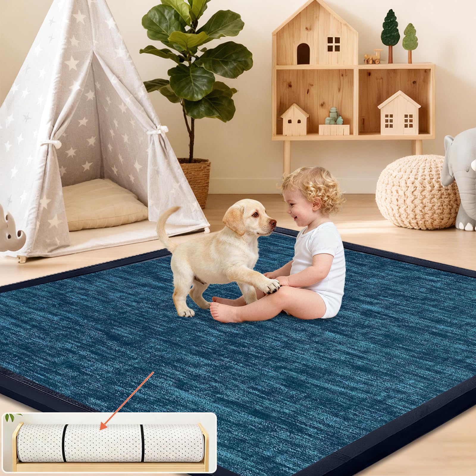 Tappeto Gioco Bambini Acolchado 2 cm Extra Spesso, Antiscivolo, Ideale per Pavimenti e Box Neonato, Palestra Neonati, Tappeto Tummy Time Neonati Blu 140 x 220cm