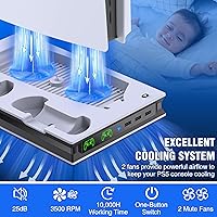 Vista 2 de Soporte para PS5 con 2 ventiladores de refrigeración estación de carga dual rápida para PS5 con 3 puertos USB adicionales estación de refrigeración