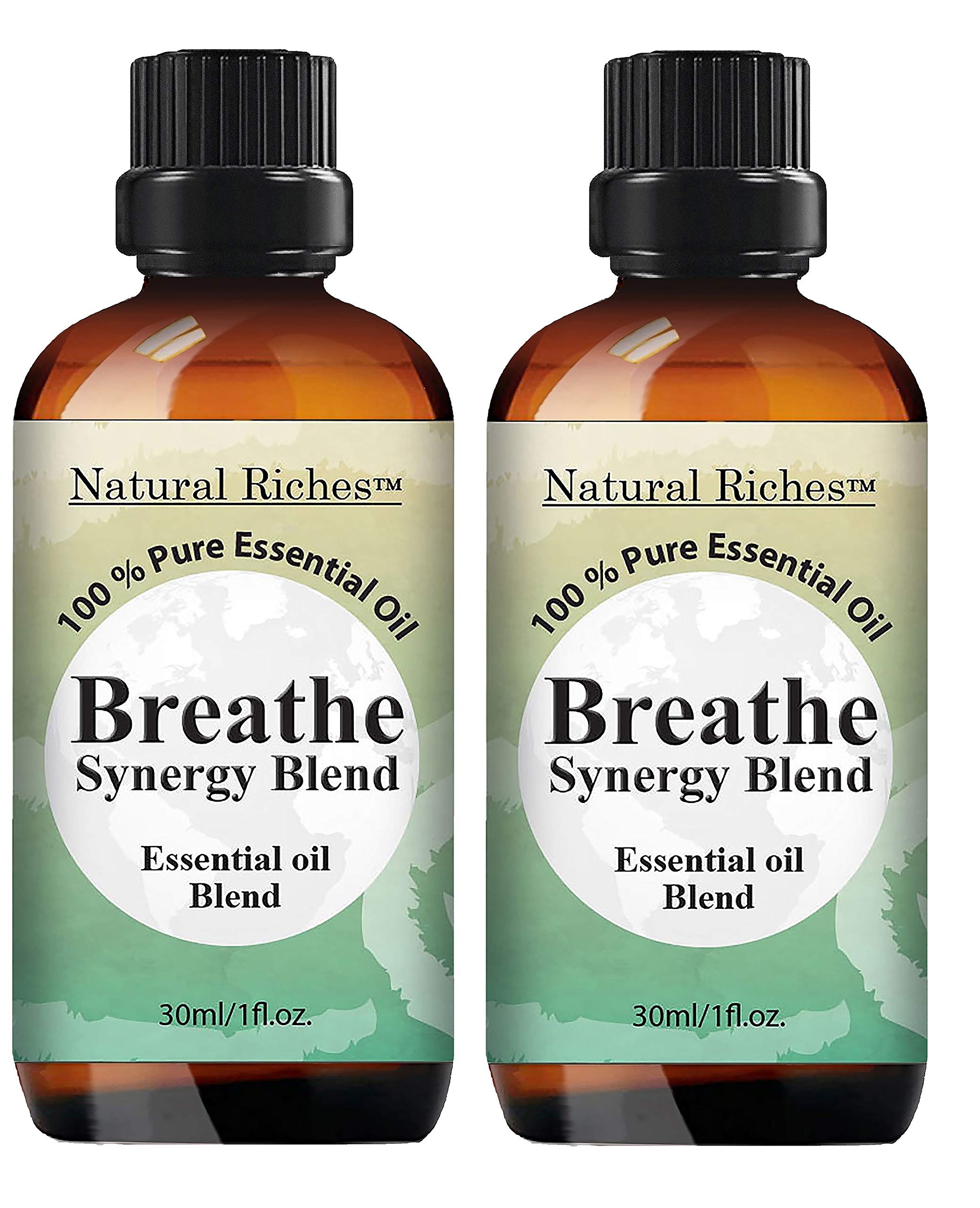 Natural Riches Breathe Essential Oil Blend Breathe Easy with Peppermint Eucalyptus Tea Tree Lemon Cardamom Pine Needle Essential Oils - 2 x 30 ml