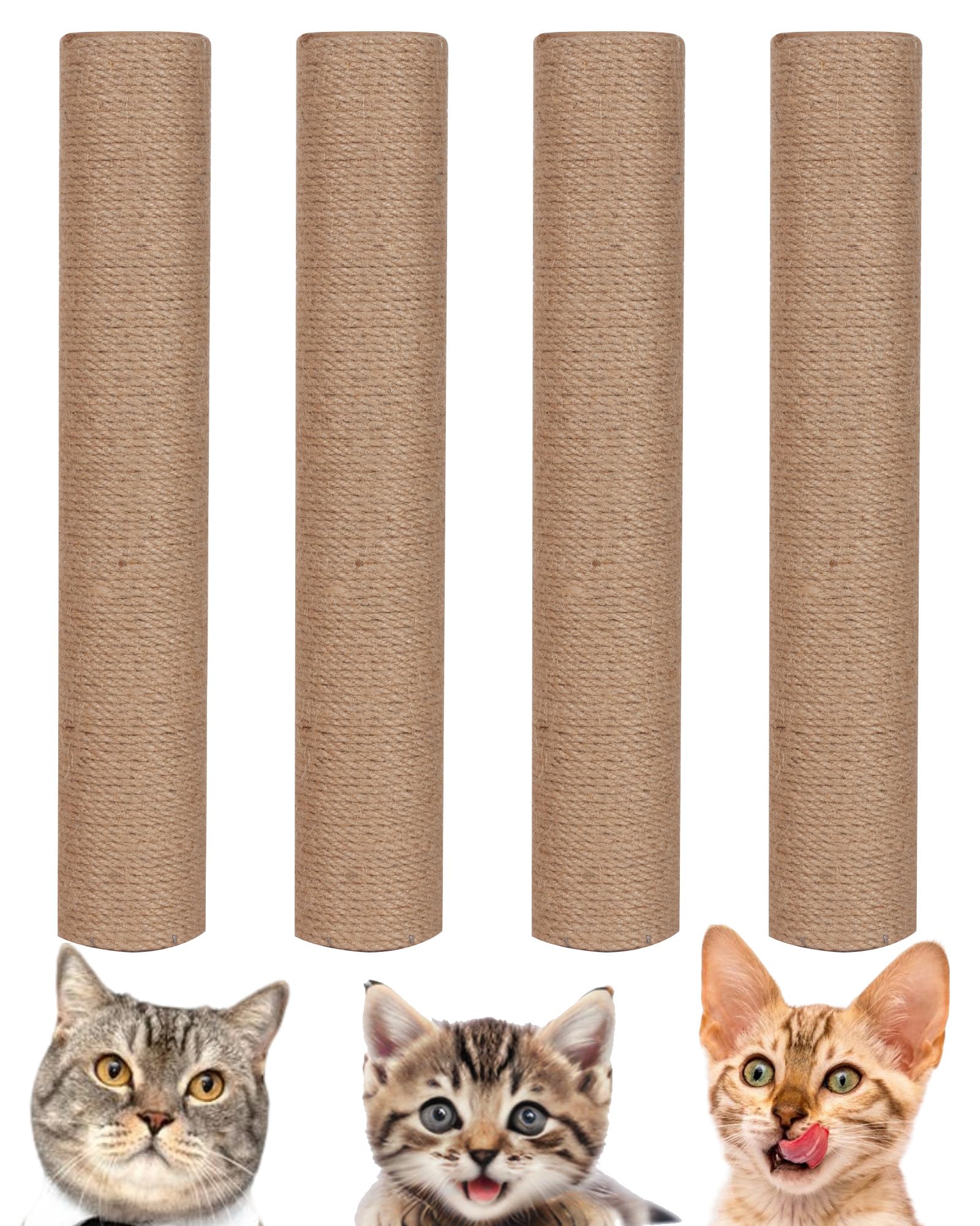 Pinkgarden 4-pack 15,7 inch kattenkrabpaal vervangingsonderdelen - natuurlijke sisal touw krabpalen met M8 schroeven voor binnen kattentoren vernieuwingsonderdelen, eenvoudig te monteren kattenmeubel