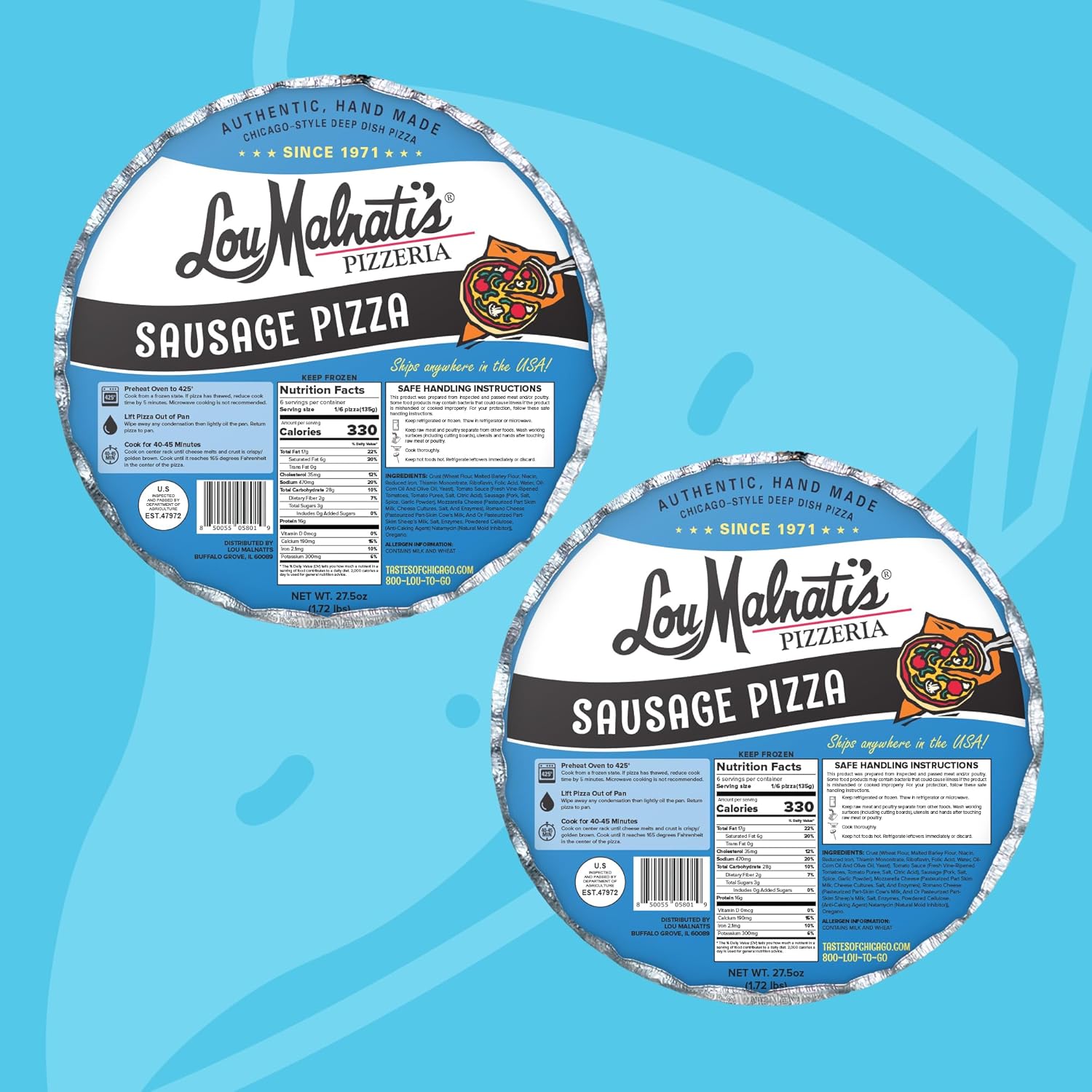 Lou Malnati’s Chicago Deep Dish Pizza, 2-Pack (2 Sausage) | Handmade, Restaurant Quality
