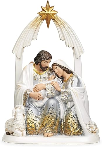 Joseph's Studio by Roman - Figura de Santa Familia dorada y marfil, 9.75 pulgadas de alto, resina y piedra, decorativa, colección, duradera, duradera