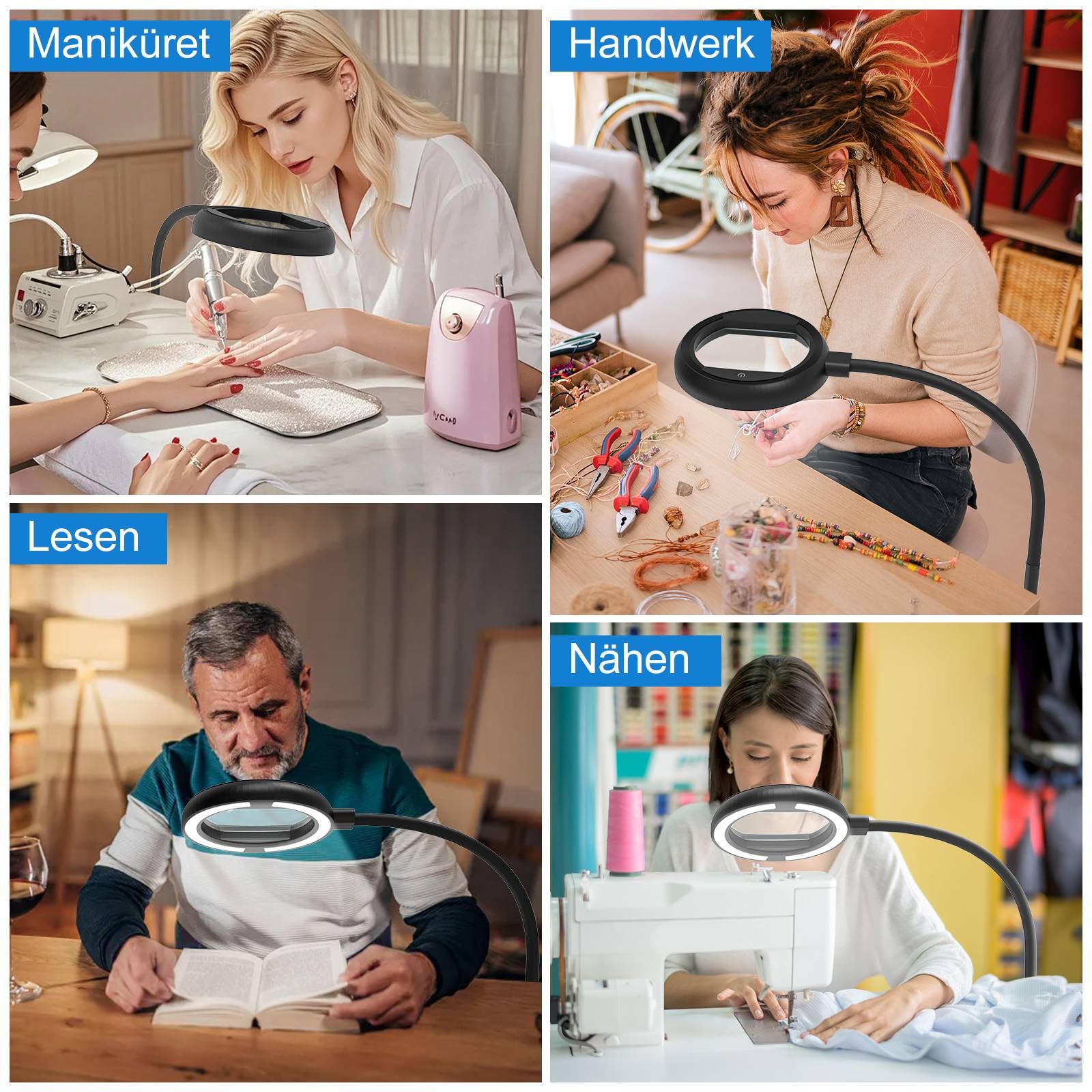 Lupa do czytania ze światłem LED 56 diod, lampa stojąca ściemniana 3 tryby, 2 w 1