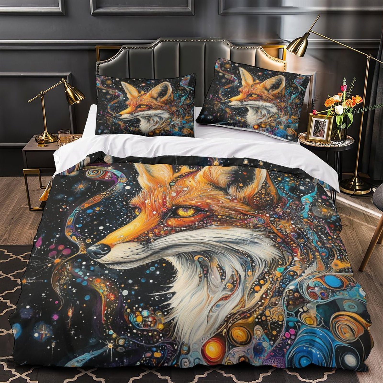 Housse de couette renard cosmique 3D microfibre Super King 260x220cm