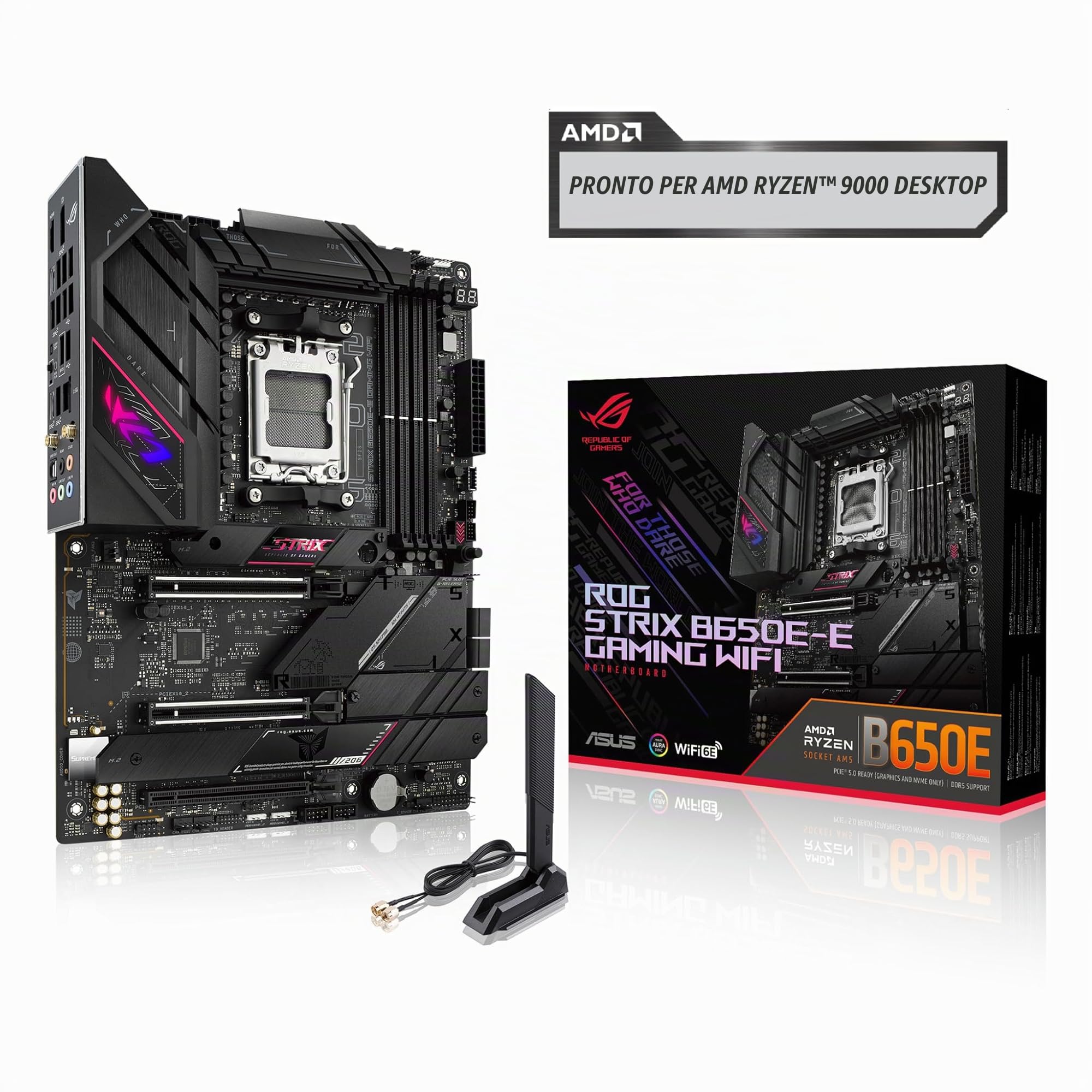 ASUS ROG Strix B650E-E Gaming WiFi AM5 (LGA1718) Ryzen 7000 Gaming Scheda madre (16+2 livelli di potenza, DDR5, slot M.2 4X, PCIe® 5.0, WiFi 6E, 2.5G LAN, USB 3.2 Gen 2x2 Type-C® porta I/O posteriore,