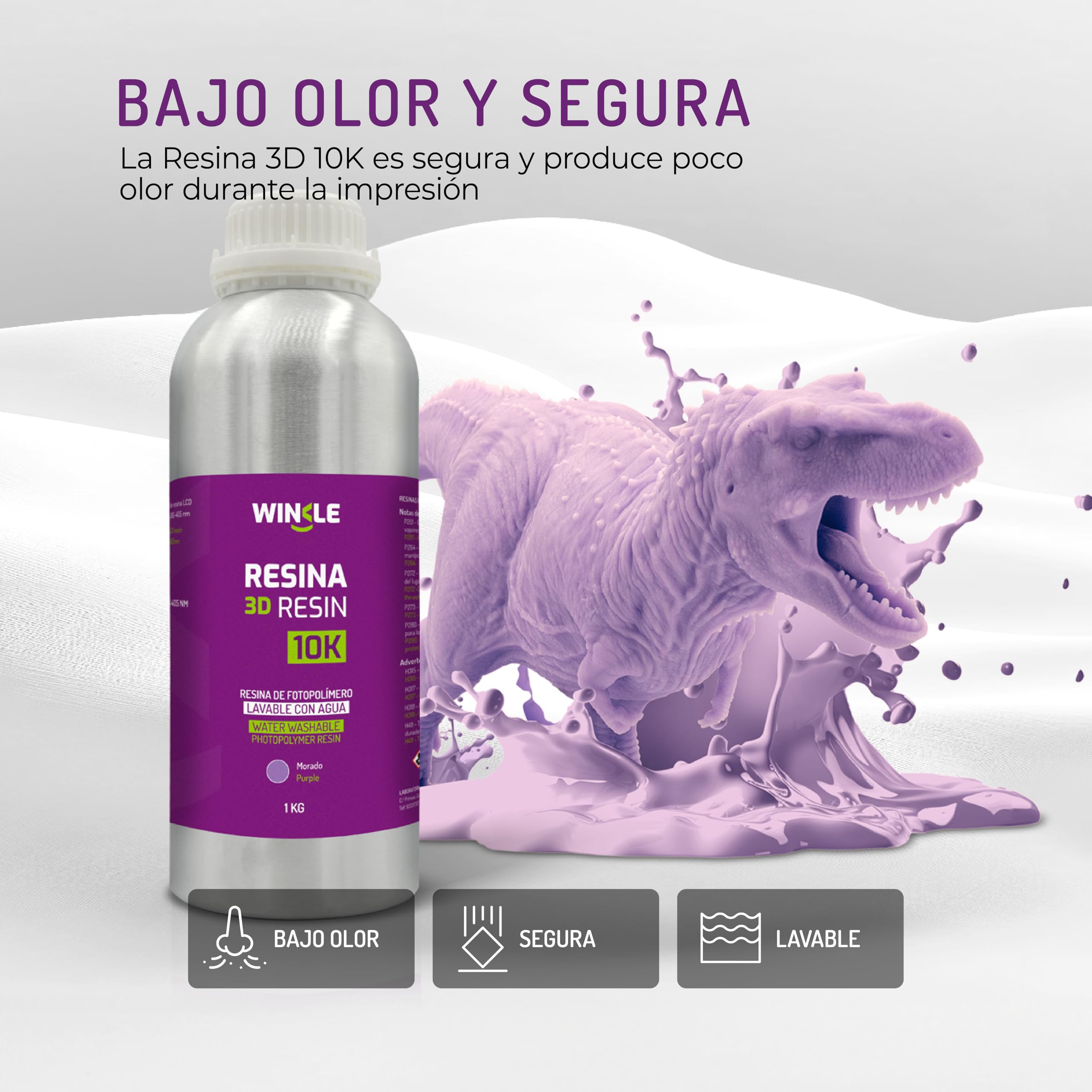 WINKLE Resina 3D 10K Blanco 1kg, Impresora 3D Resina Lavable al Agua | Impresoras DLP y LCD, Resistente a los Impactos, Alta Precisión y Bajo Olor, Acabado Detallado