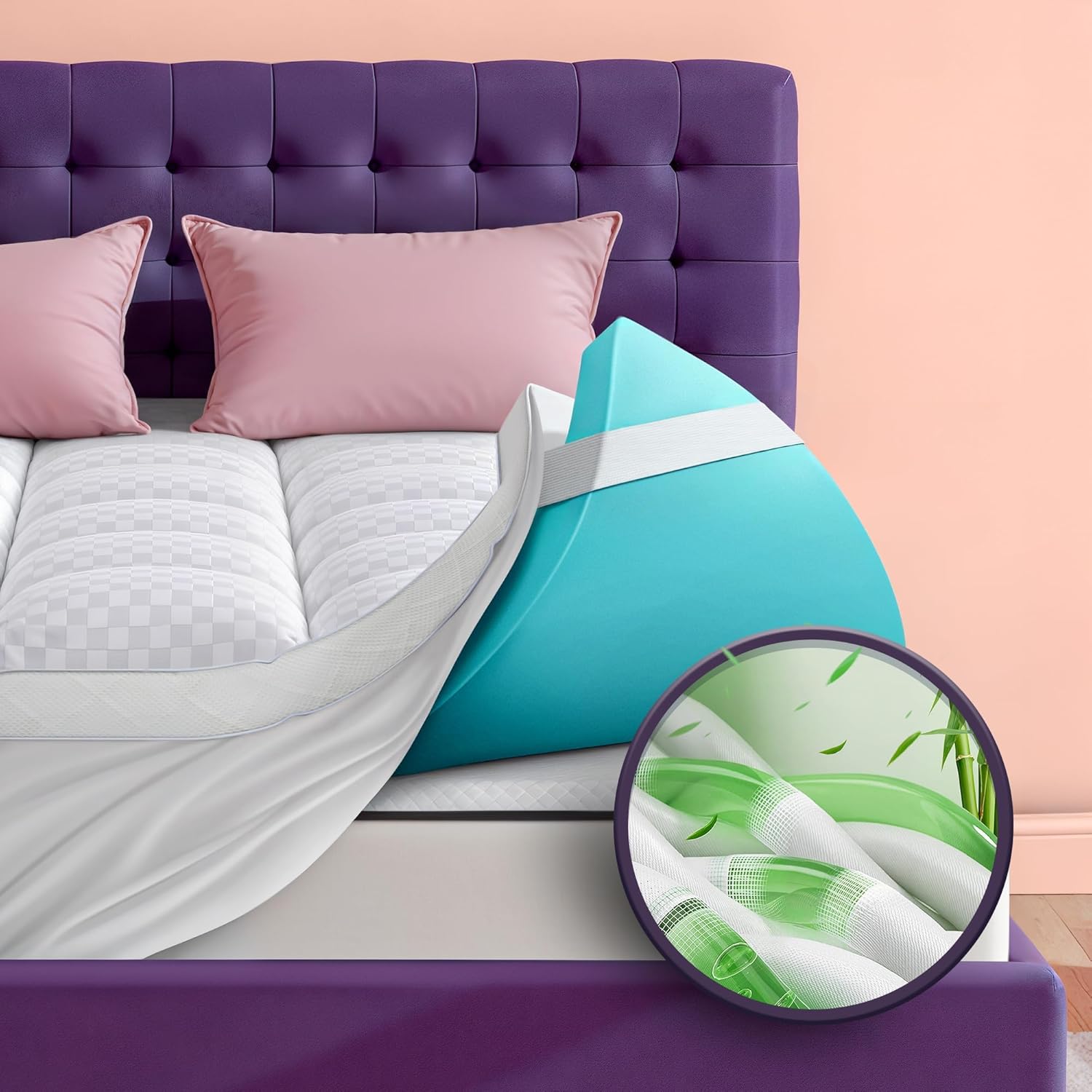 Dual Layer 4 Inch Memory Foam Mattress Topper for Pressure Relief with 4X Support