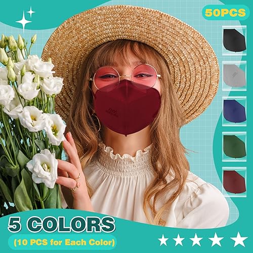 Miniatura 4 de XDX Mascarillas KN95, paquete de 50 mascarillas faciales multicolor envueltas individualmente para hombres y mujeres, 5 capas mascarillas