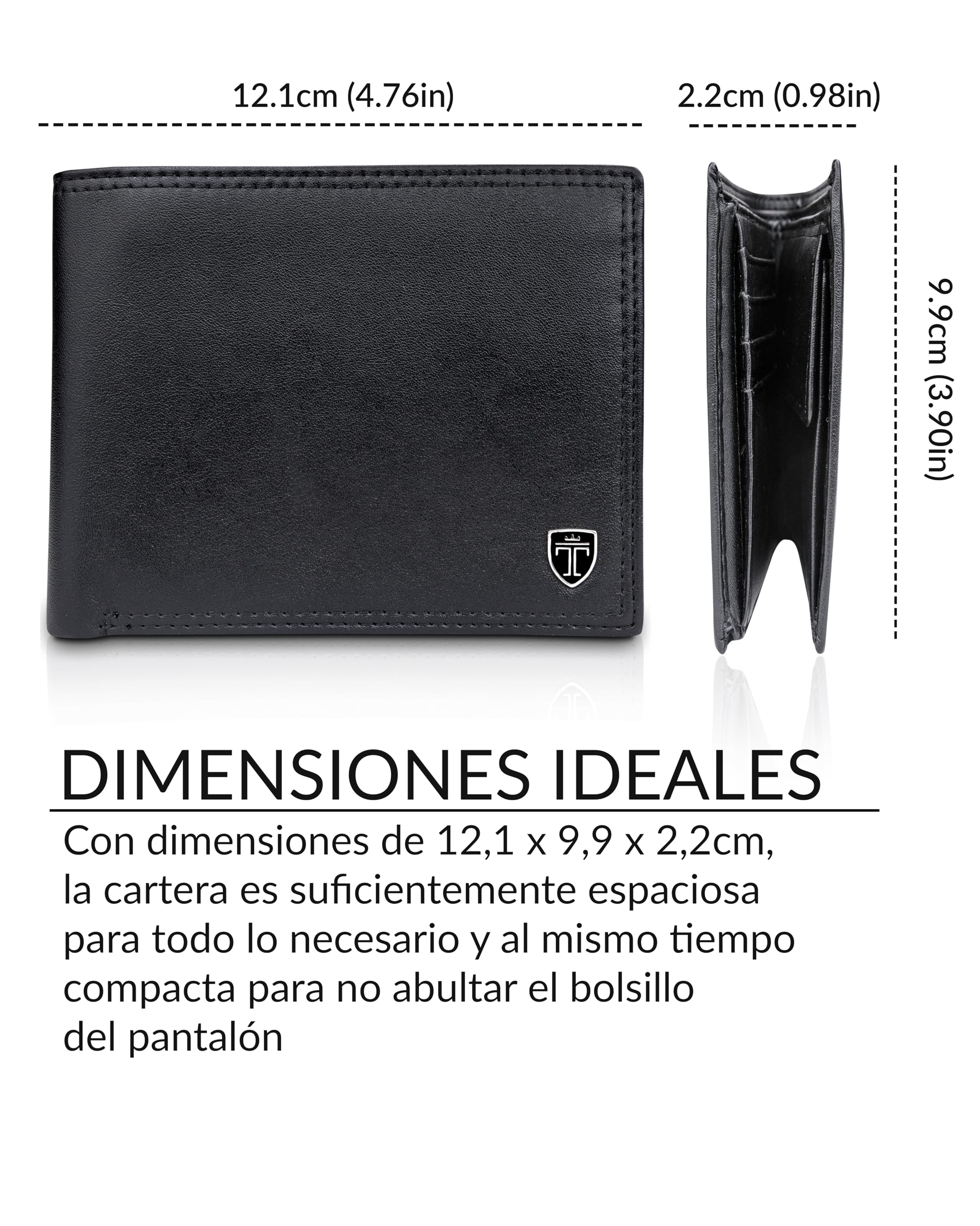 TRAVANDO Cartera Hombre Madrid con Bloqueador RFID, Billetera Negra, Tarjetero, Monedero Varón, Portamonedas, Regalo, Wallet, Vertical, Bolsillo Monedas Botón a presión Tarjetera, Ranuras
