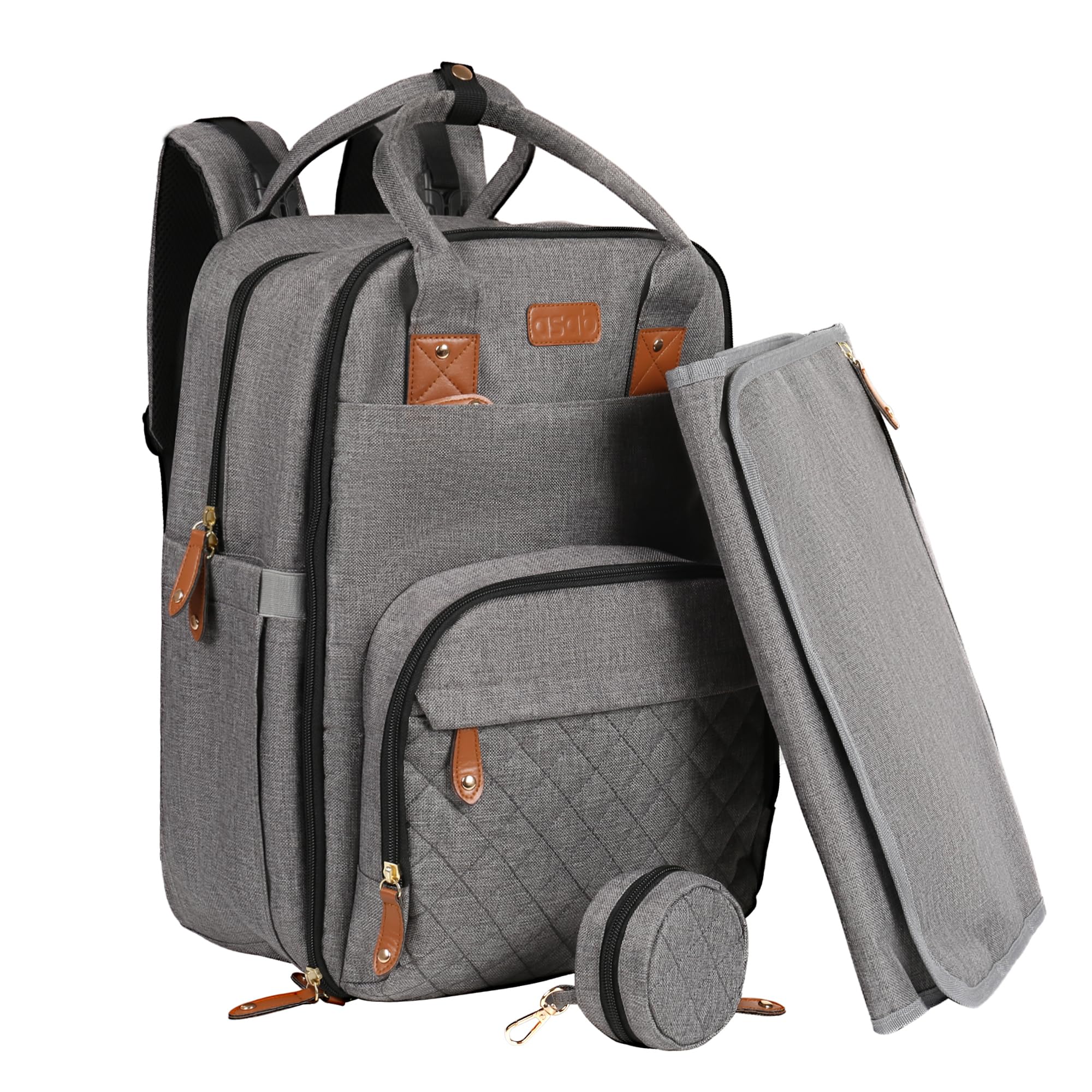 ASAB Baby Changing Backpack with Changing Mat, Pacifier Holder, Stroller Straps, Multi Pockets, Double Zipper, Grey, 41 x 20 x 29 cm