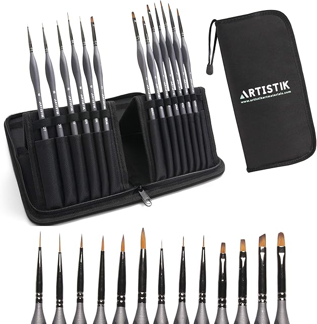 Miniature Painting Kit - (Set of 13) Micro Detail Paint Brushes with Black Carrying Case for Painting Action Figures, Models, Nail Art, Fantasy Nails, Acrylic, Oil, Detail Art, Stained Glass & More