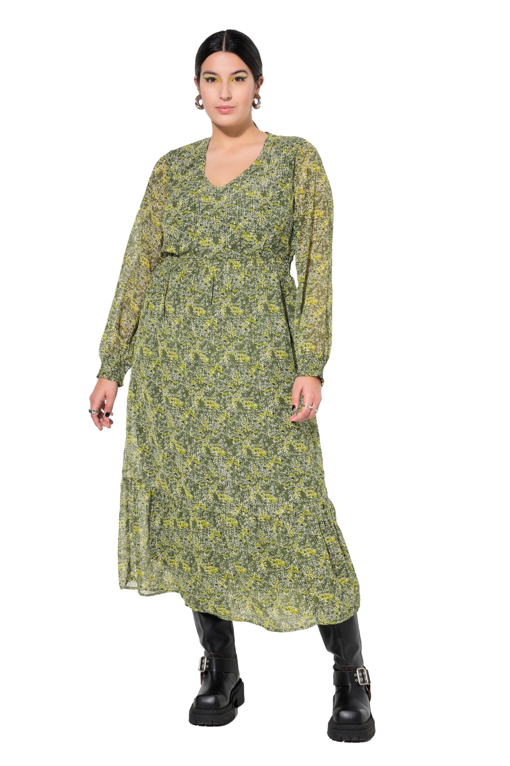 Studio Untold Damen große Größen Übergrößen Plus Size Maxikleid, A-Line, Flower Print, Wrap-Effekt 838287
