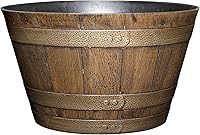 Classic Home & Garden 20.5" Whiskey Barrel Planter - Distressed Oak Resin, UV Protected for Patios & Gardens
