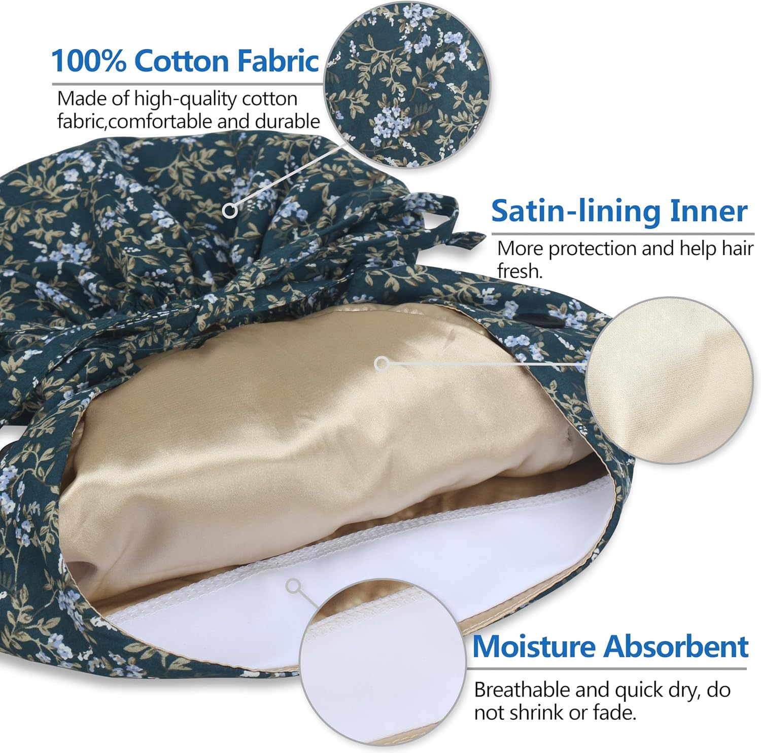 Adjustable Working Cap with Button, Cotton Working Hat Sweatband with Ponytail Pocket Elastic Tie - Image 2