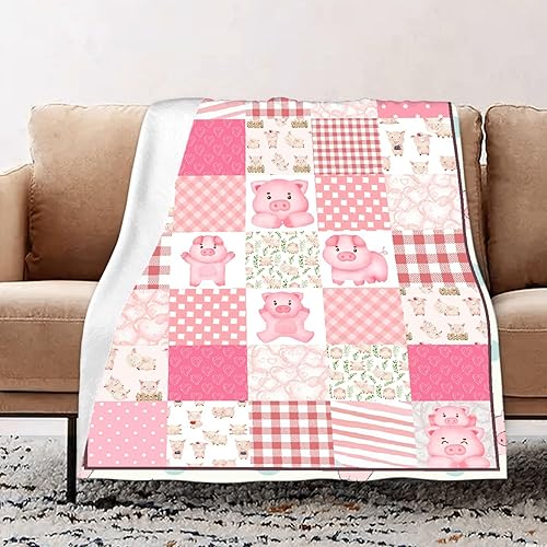 Manta de cerdo rosa, ligera, acogedora, de franela, de vellón, regalos para amantes de los cerdos, mujeres, decoración de cerdos, 40 x 30 pulgadas