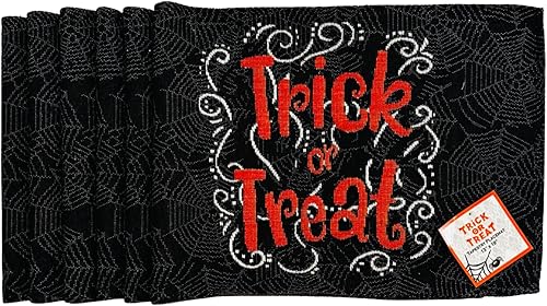 Home Decor Halloween Placemats Woven Tapestry Design Orange Black White Trick or Treat