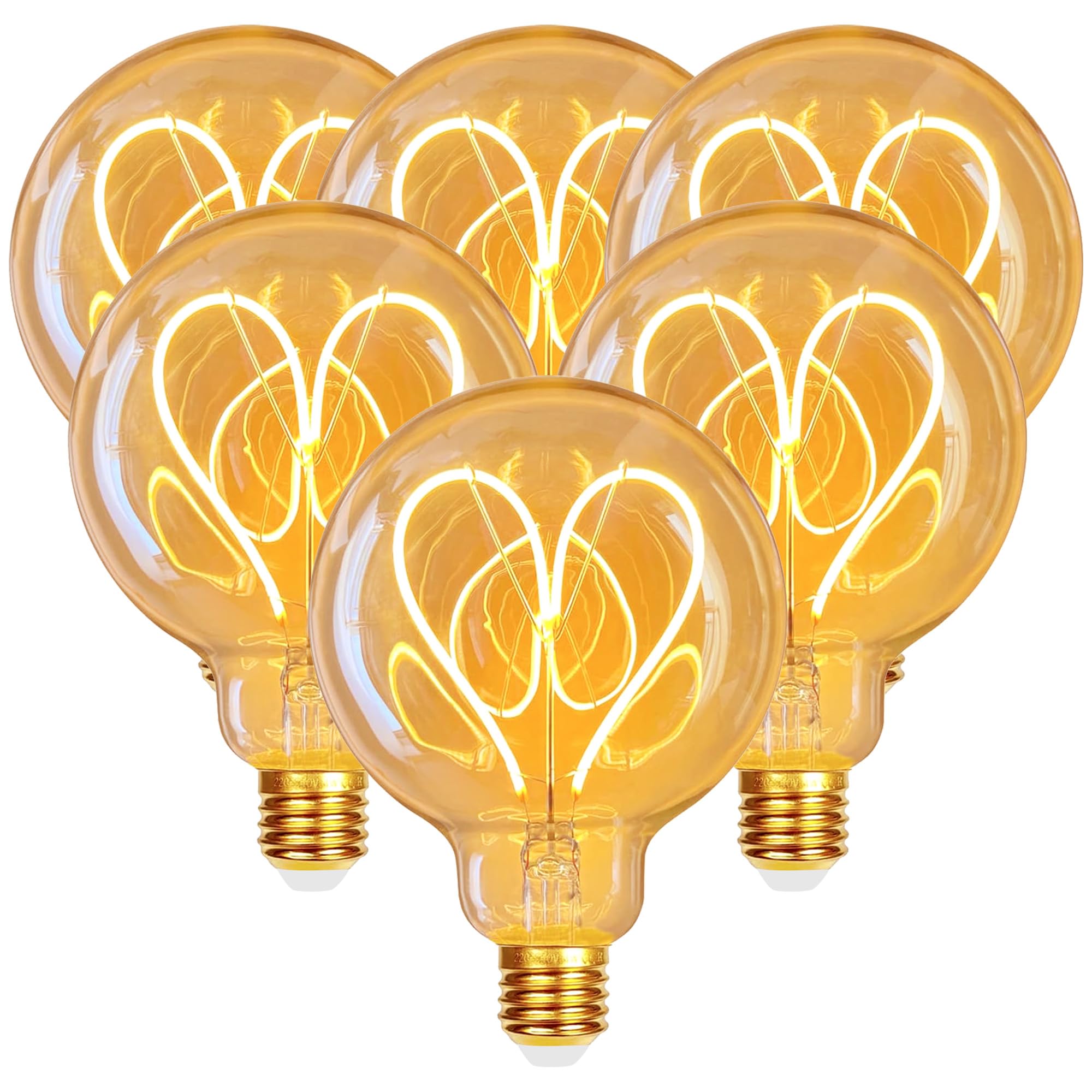 Bombilla LED E27, Regulable Bombilla LED 4W (Equivalente a 40W) G80 Φ80mm Edison Vintage Bombillas LED E27 Luz Calida 2700K - ámbar,Forma de corazón, Paquete de 6