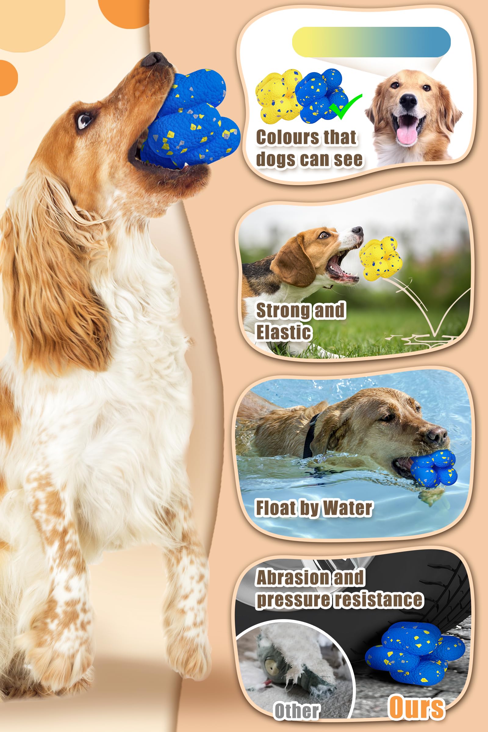 Indestructible Dog Tennis Balls 4-Pack - Durable Chew & Fetch Toys For Aggressive Chewers, Large Medium Small Dogs